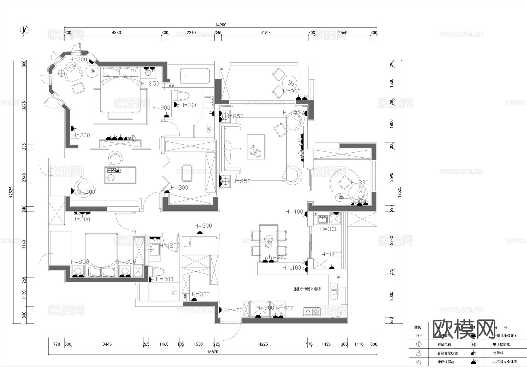 橡树湾家居施工图cad施工图