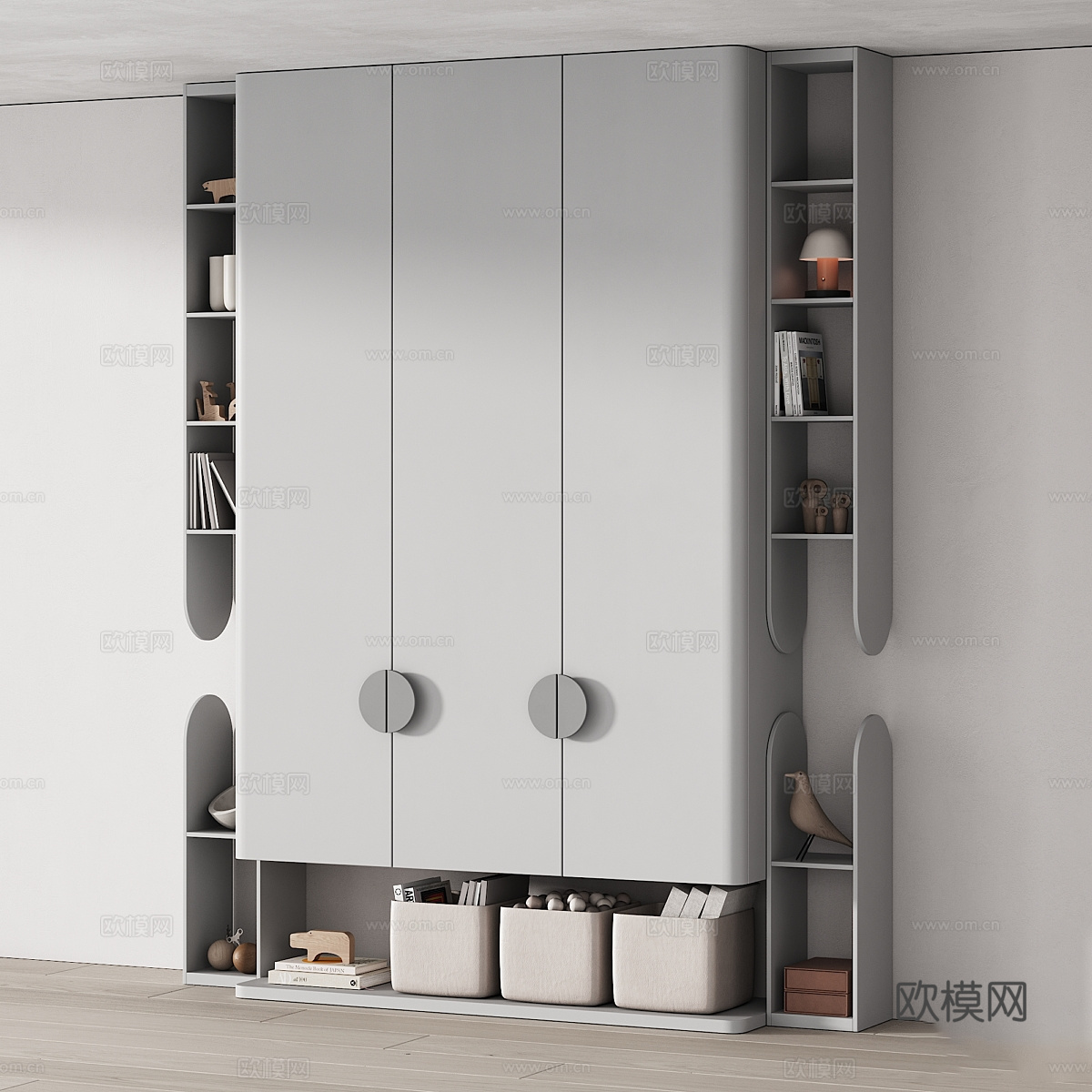 现代奶油风儿童衣柜3d模型