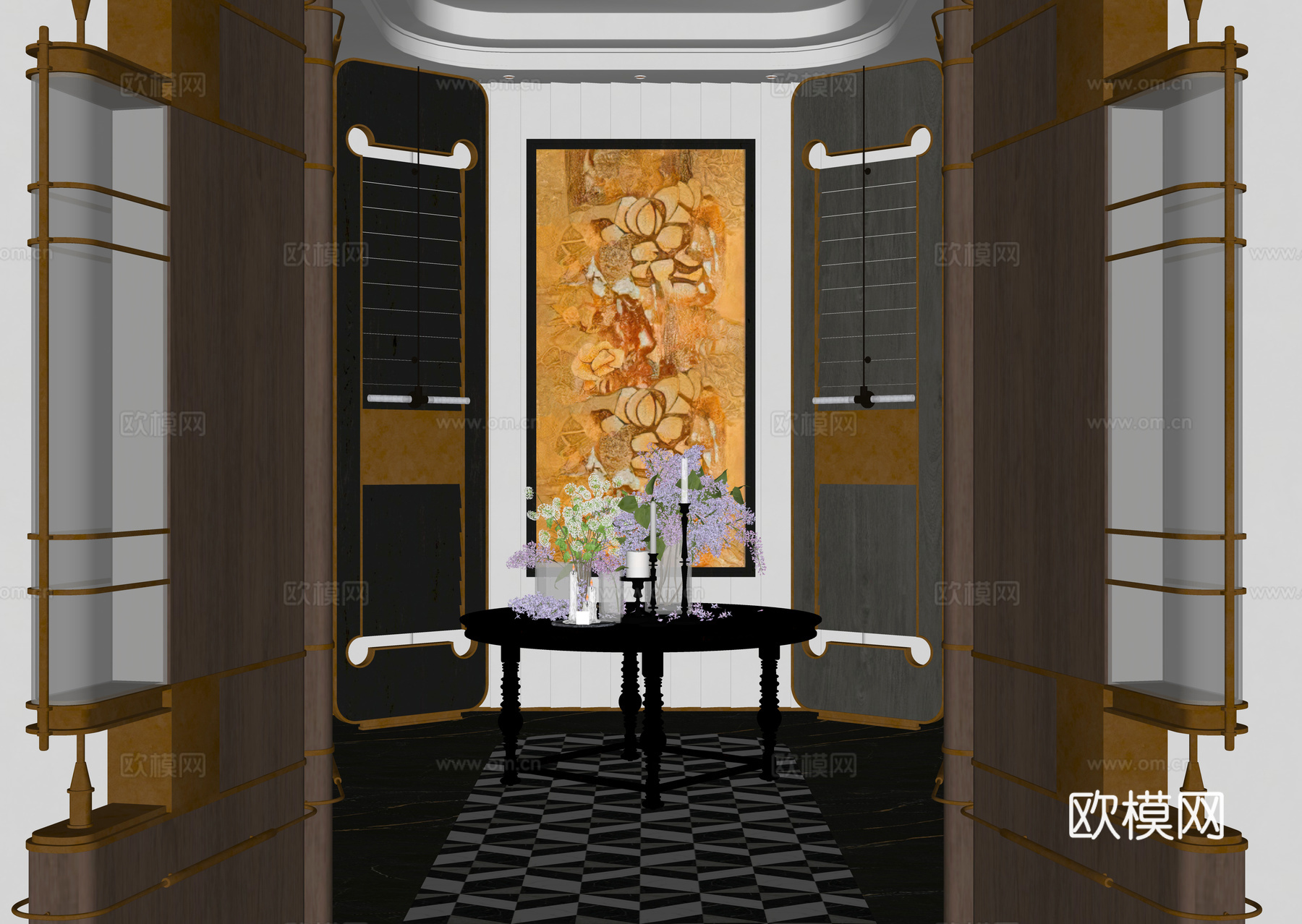 现代酒店端景台端景台  烛台 壁灯  端景桌su模型下载（渲染图2）
