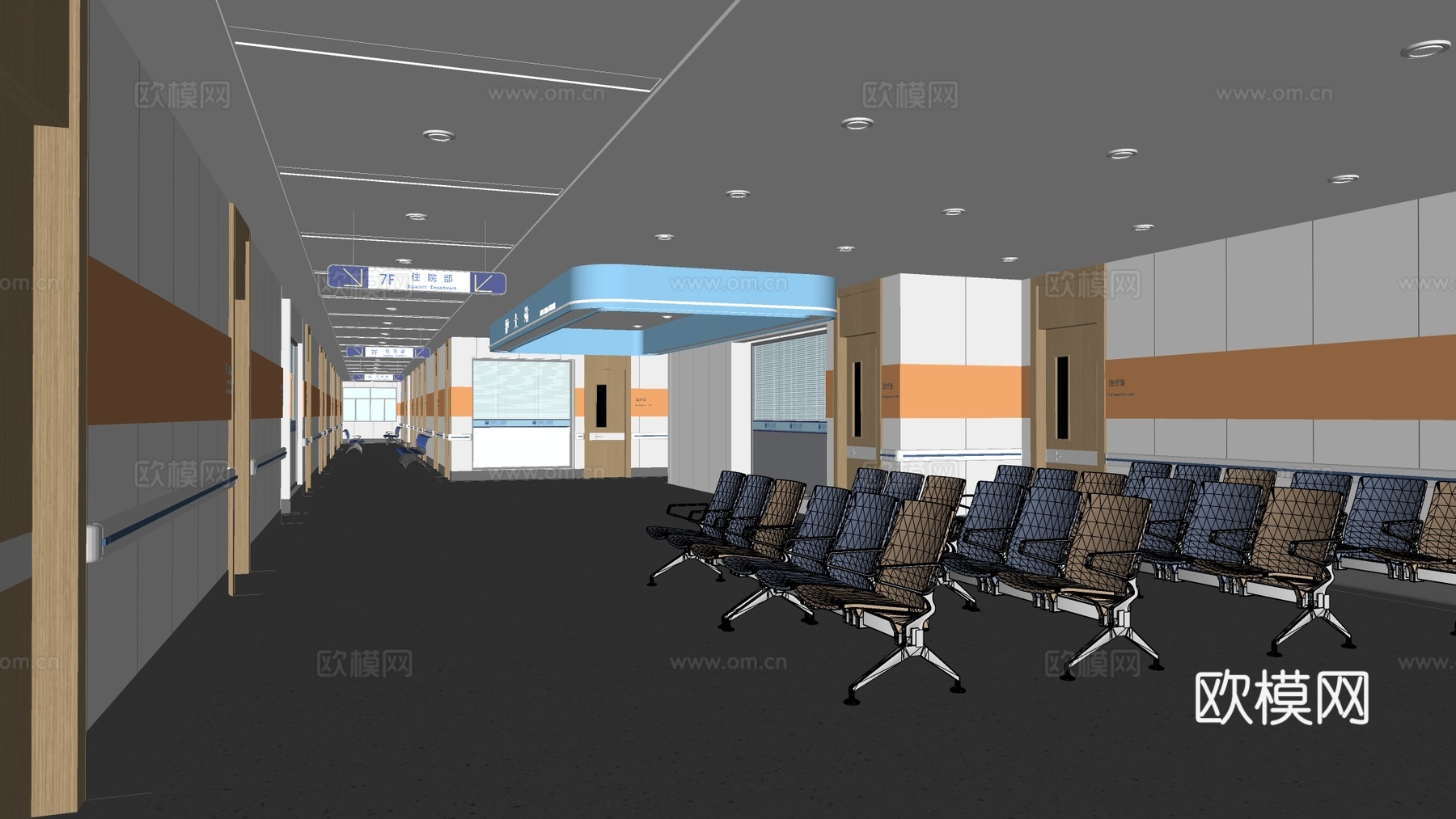 现代医院过道 医院走廊 医院su模型