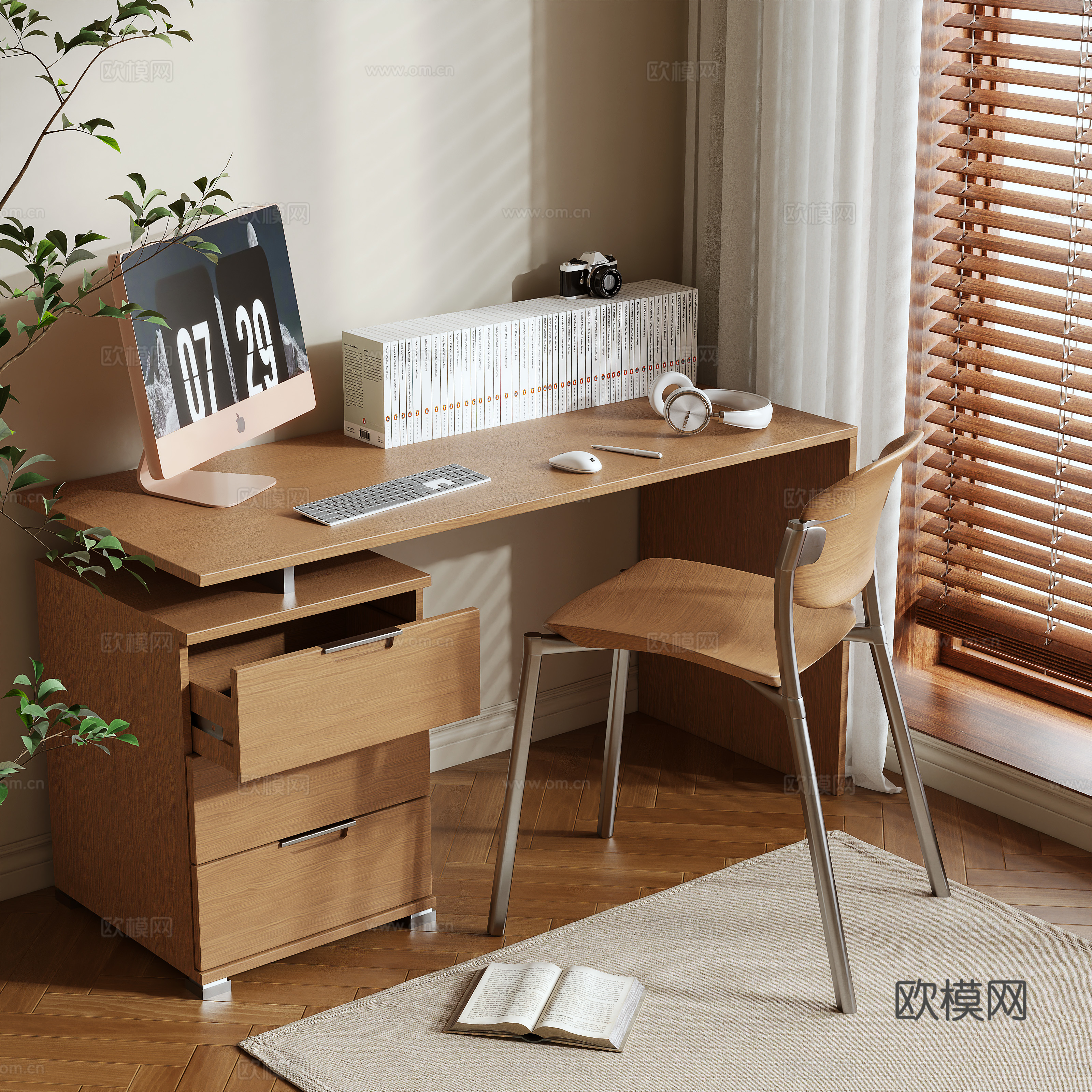 原木风书桌3d模型