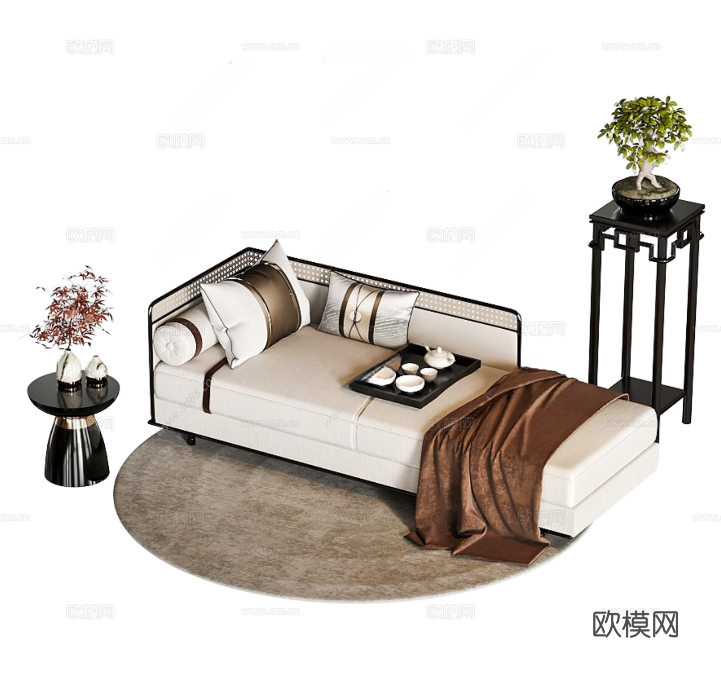 新中式贵妃椅 沙发凳3d模型