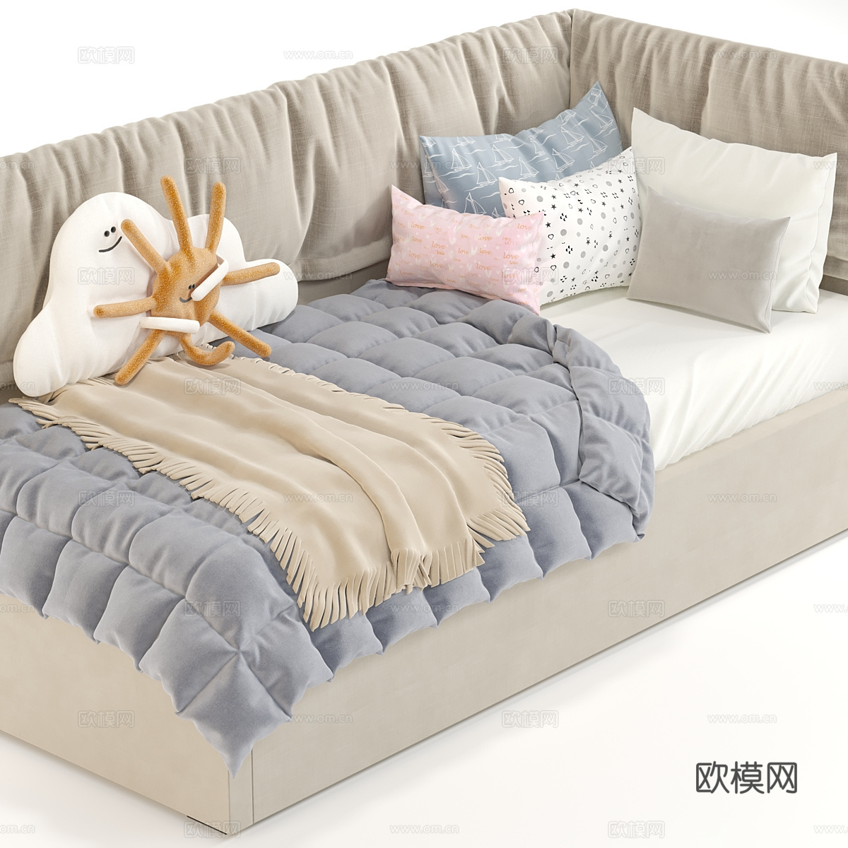 现代奶油风布艺儿童沙发床3d模型