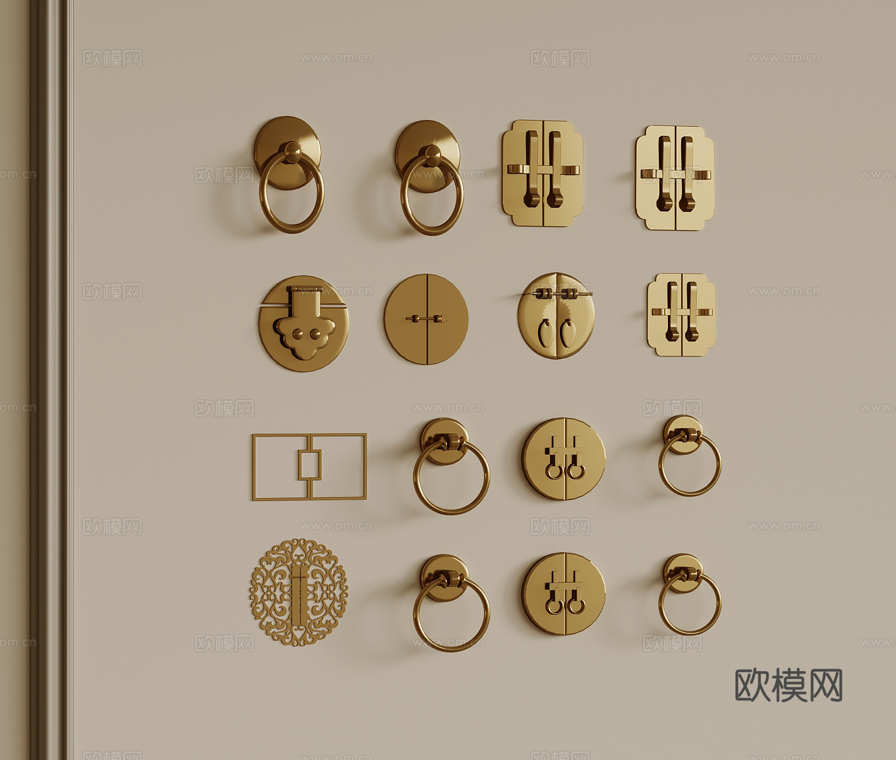 拉手 新中式拉手 门锁3d模型