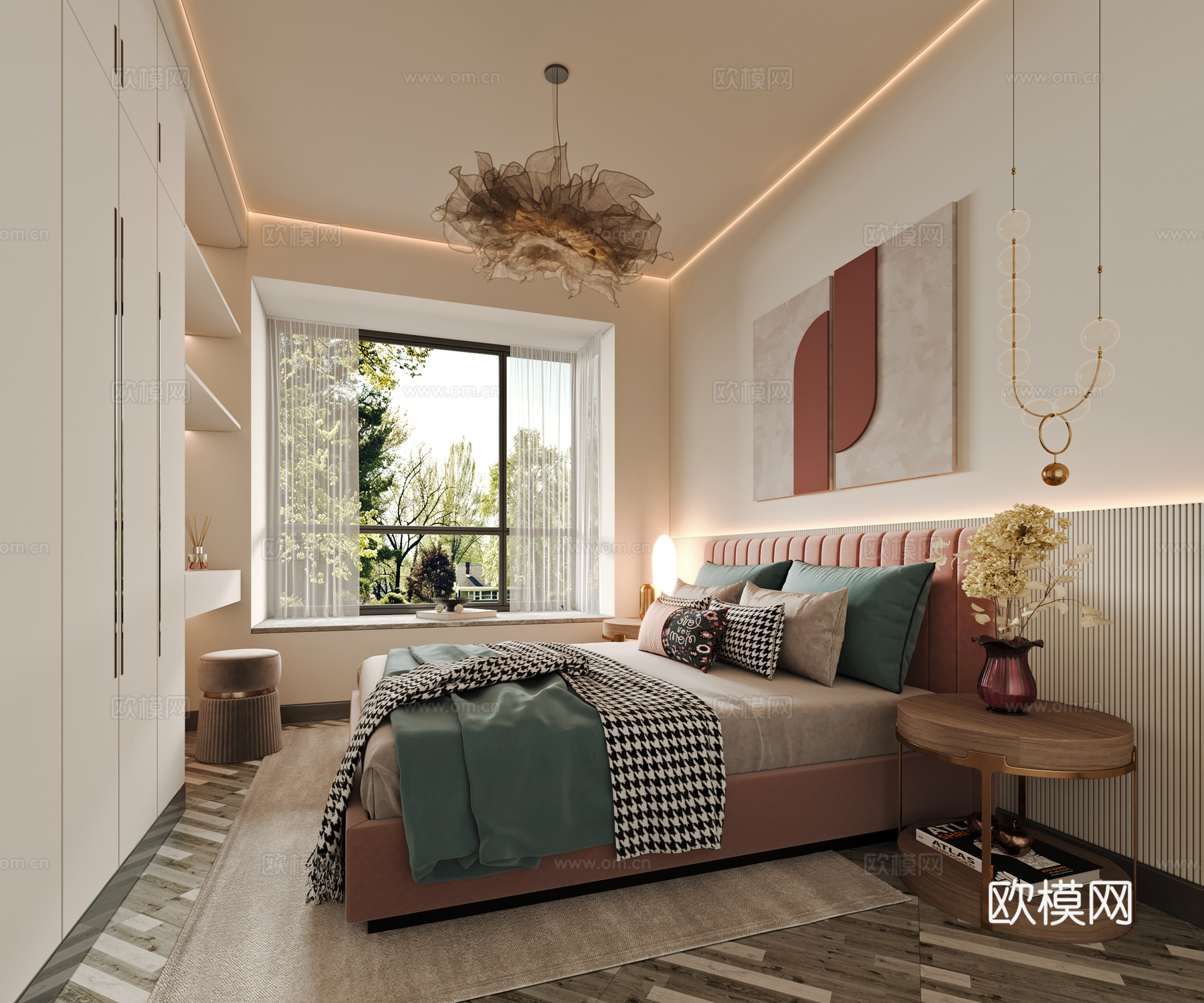现代新中式卧室3d模型下载