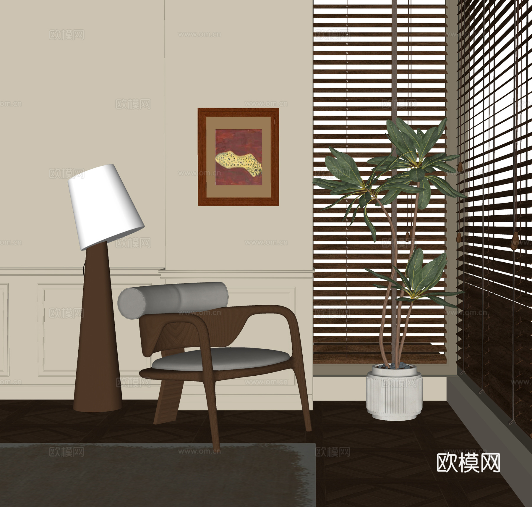 现代休闲椅 单椅 落地灯 盆栽盆景su模型