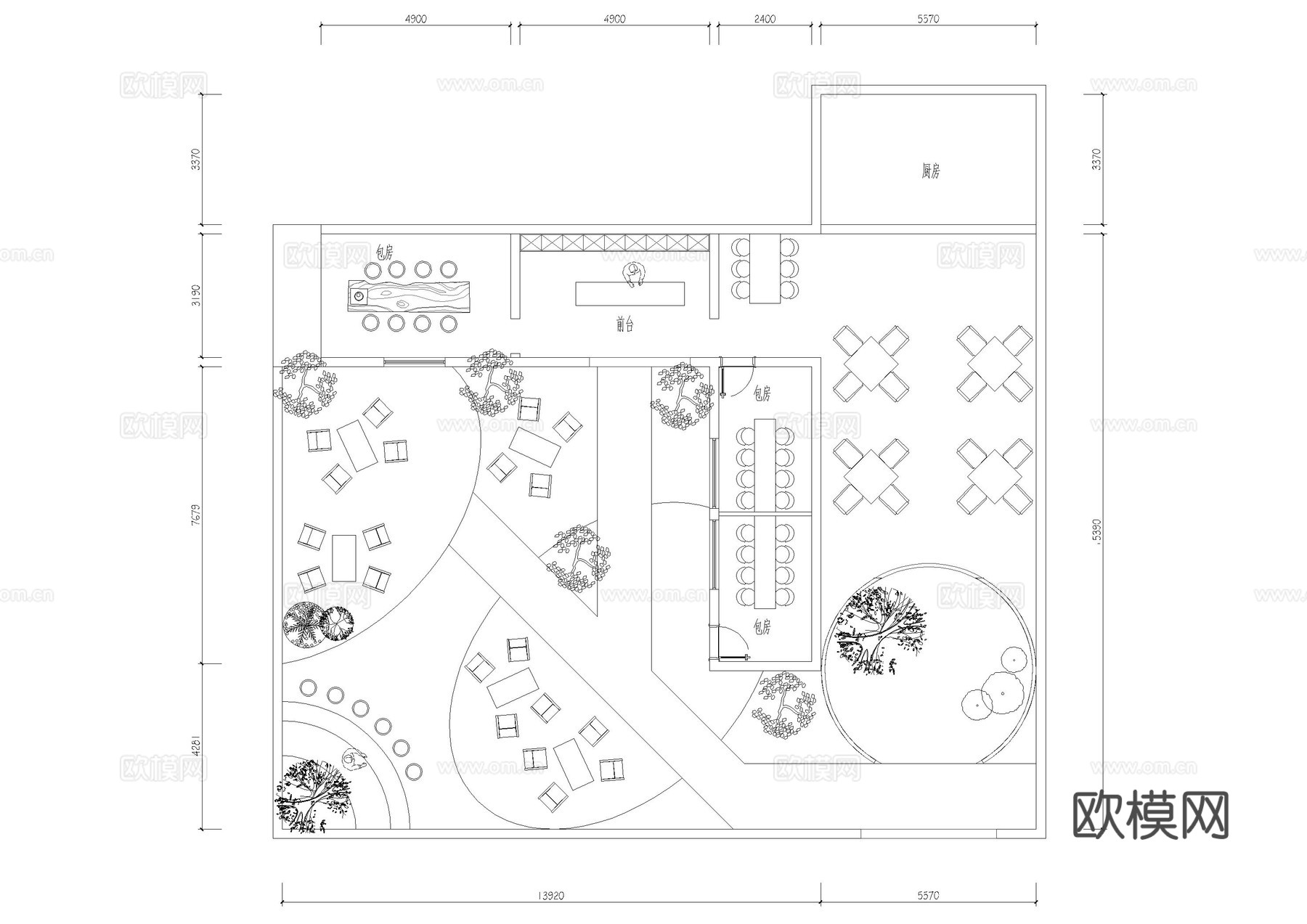 露营风餐厅酒吧烧烤平面cad施工图