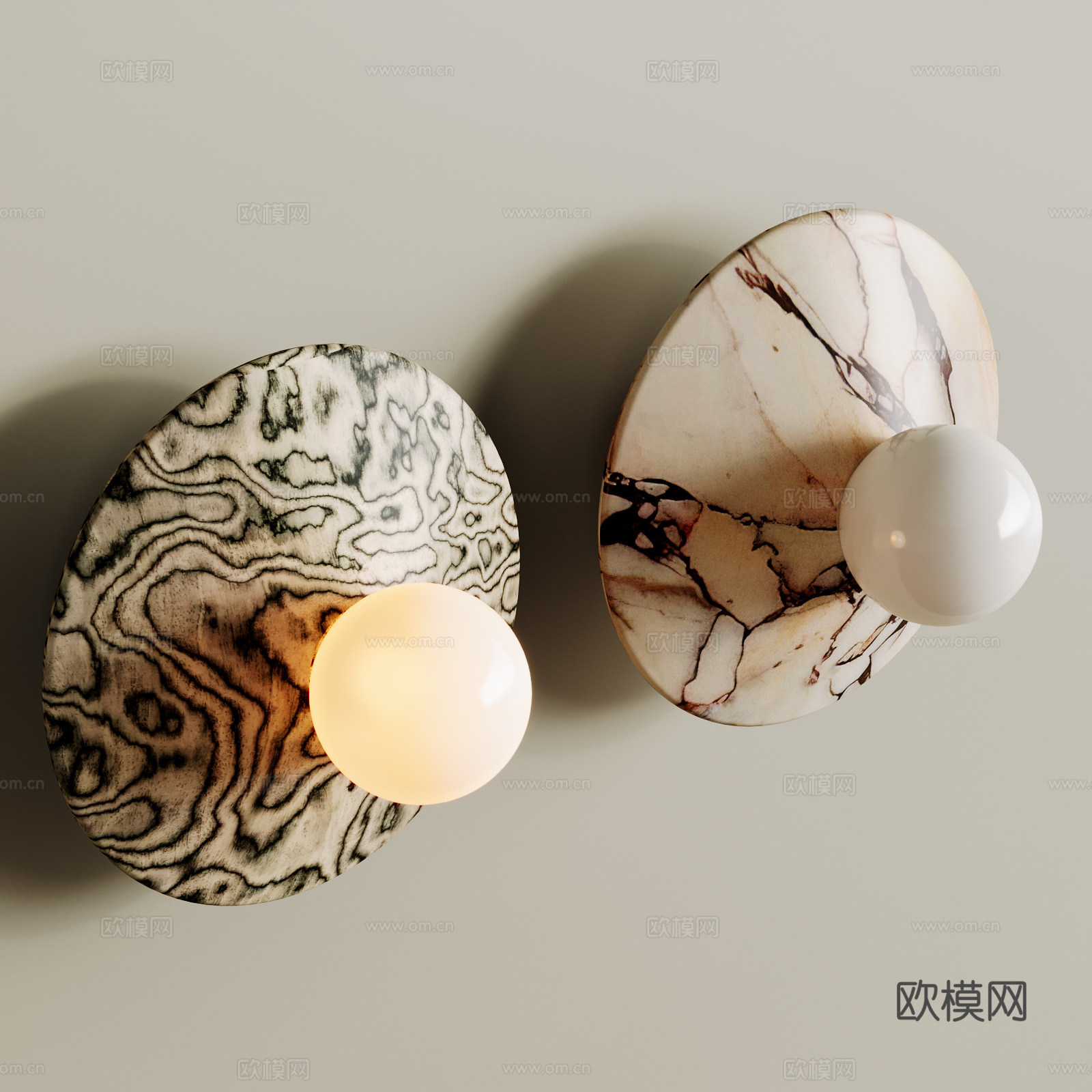 中古风玻璃壁灯 床头壁灯 大理石壁灯 木纹壁灯3d模型