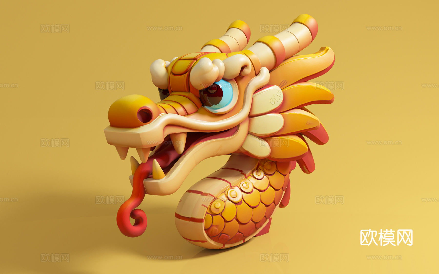 龙首 生肖龙 中国龙 卡通龙 动漫风格 卡通形象 美陈装饰3d模型