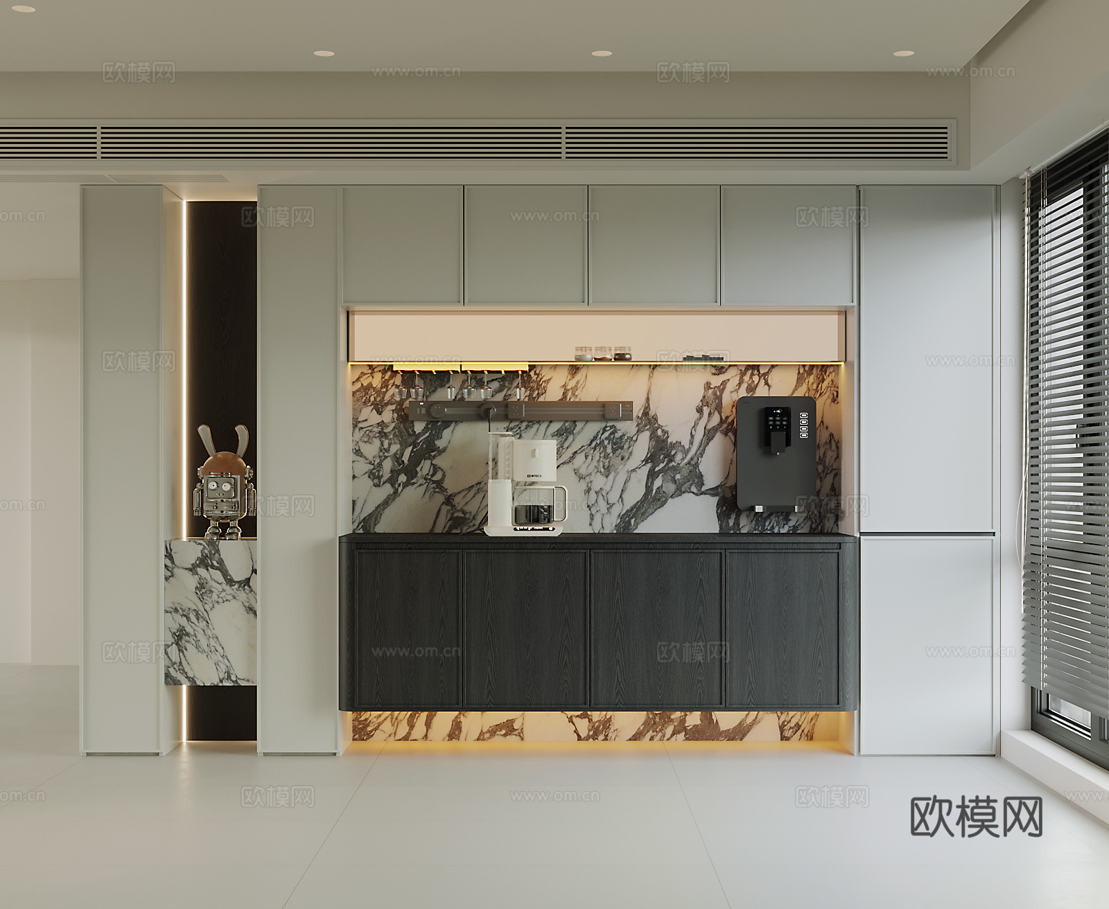 现代极简餐边柜 装饰性餐边柜 水吧台 备餐台 咖啡机 饮水机su模型