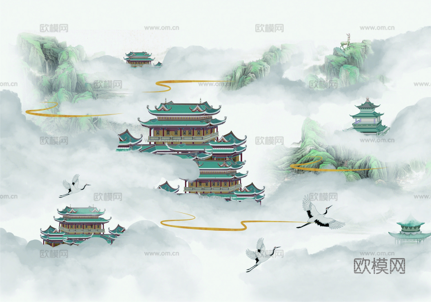 新中式仙境装饰壁画贴图