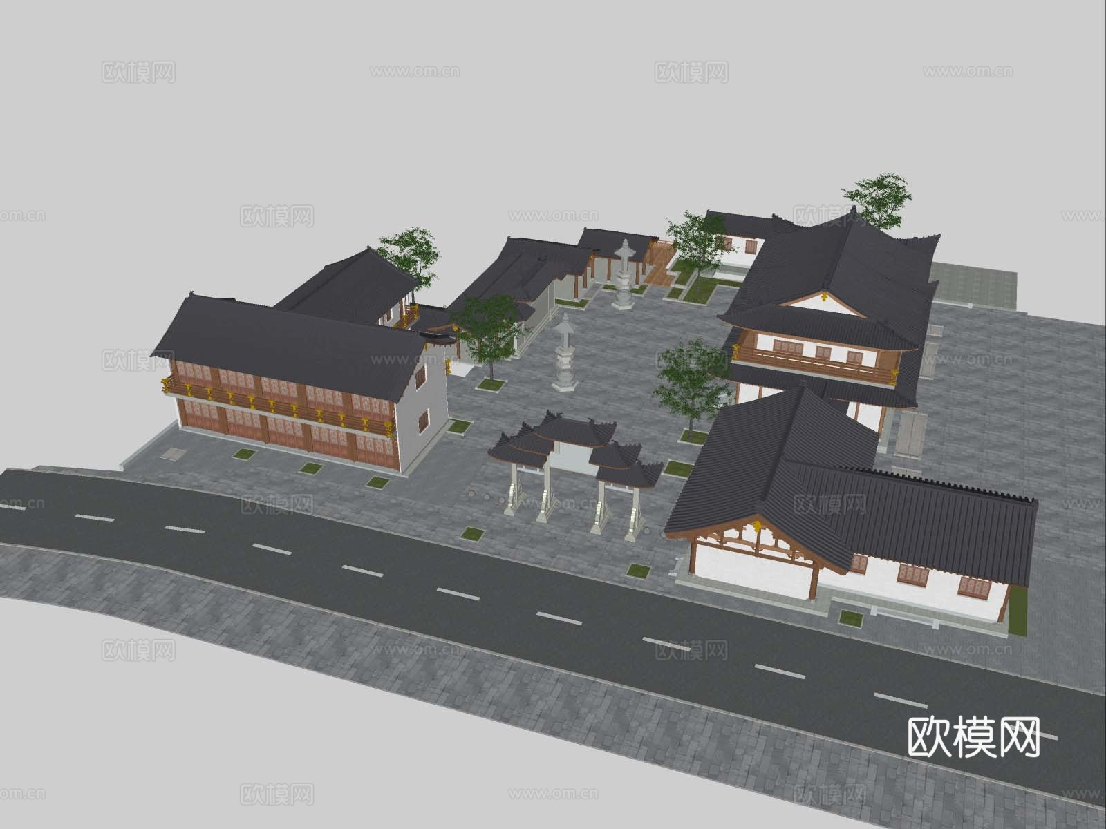 中式古建 寺庙 中式广场入口 古镇古街su模型