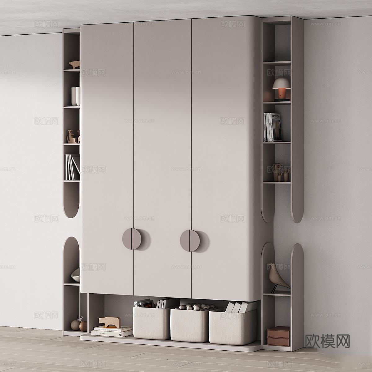 现代奶油风儿童衣柜3d模型