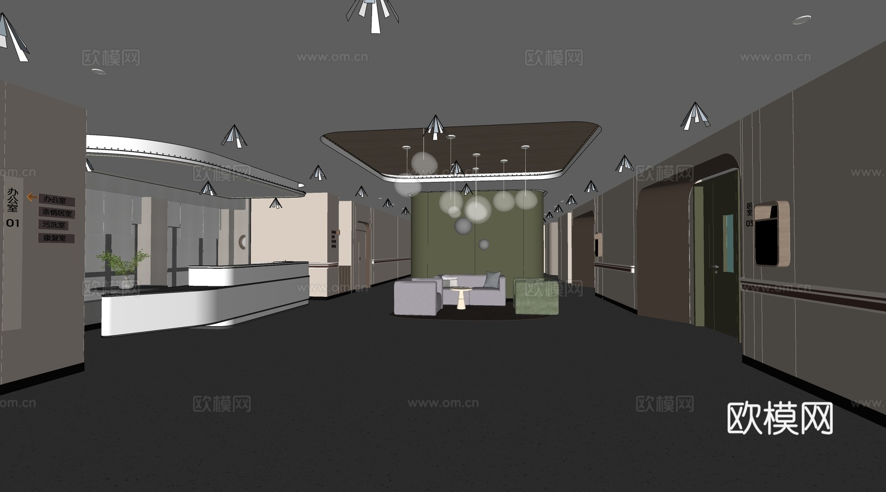 现代医院过道 医院走廊 医院su模型