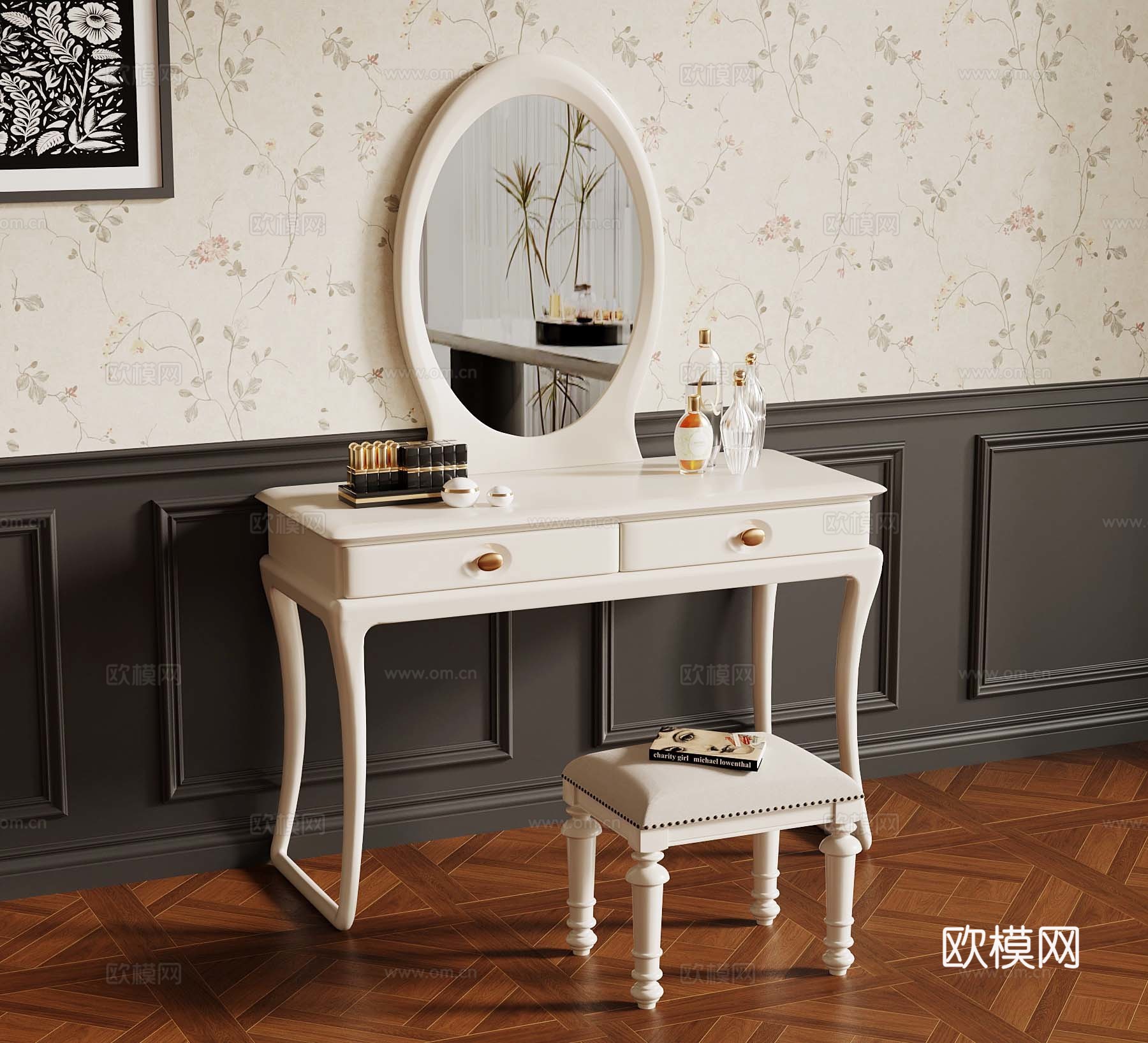 法式梳妆台 梳妆凳 化妆台3d模型