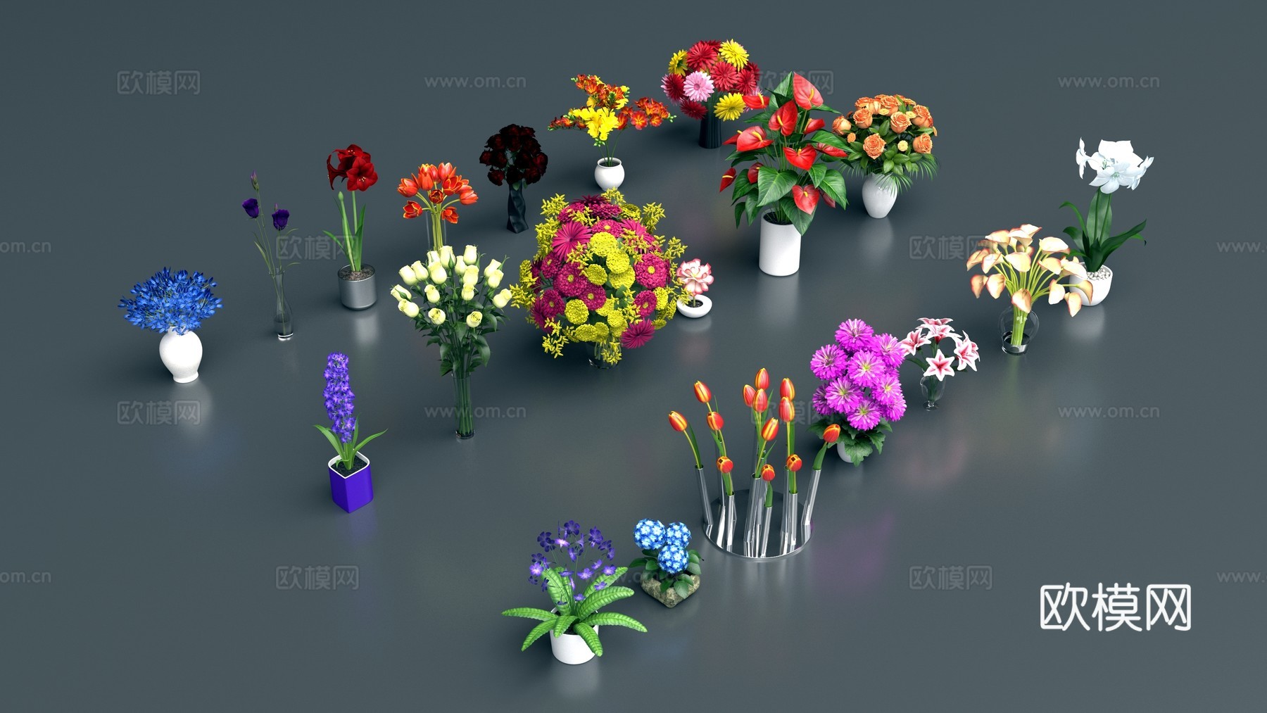 花瓶花卉3d模型