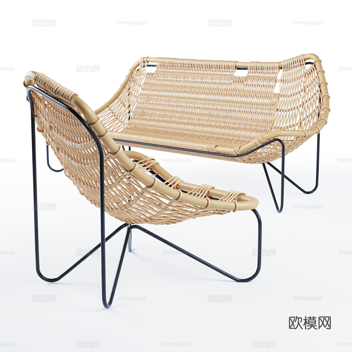 新中式藤编休闲椅3d模型