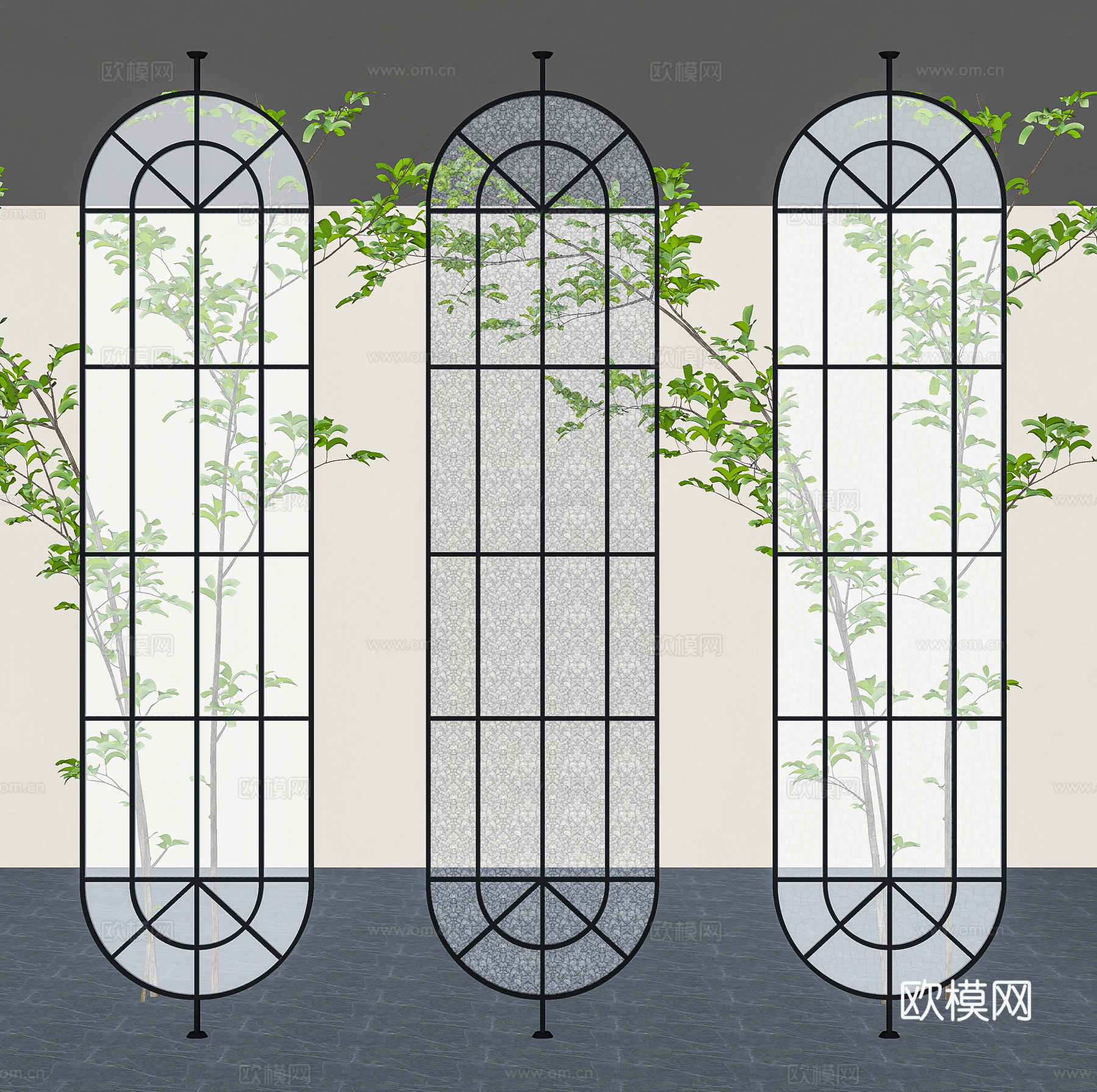 法式美式玻璃隔断su模型