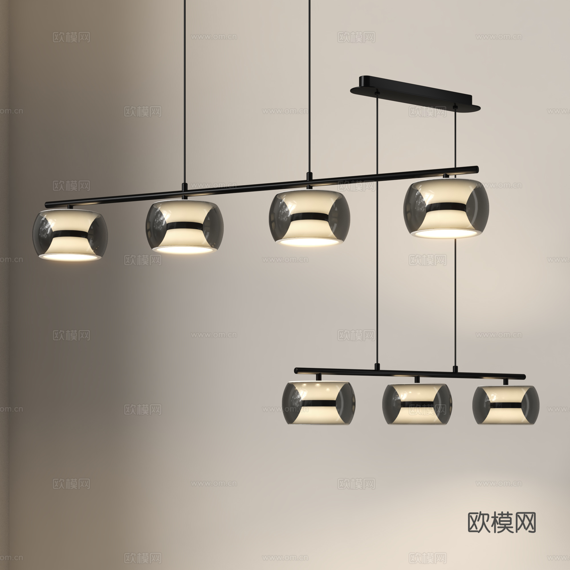 现代小吊灯 轻奢餐厅吊灯 意式一字吊灯 长条吧台吊灯su模型