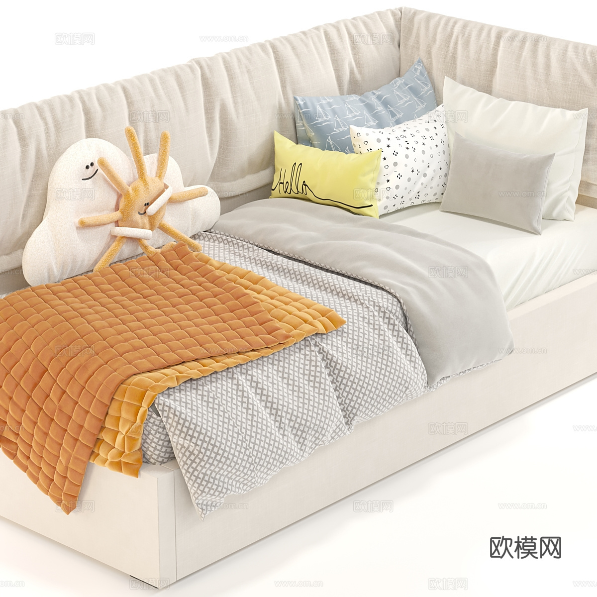 现代奶油风布艺儿童沙发床3d模型