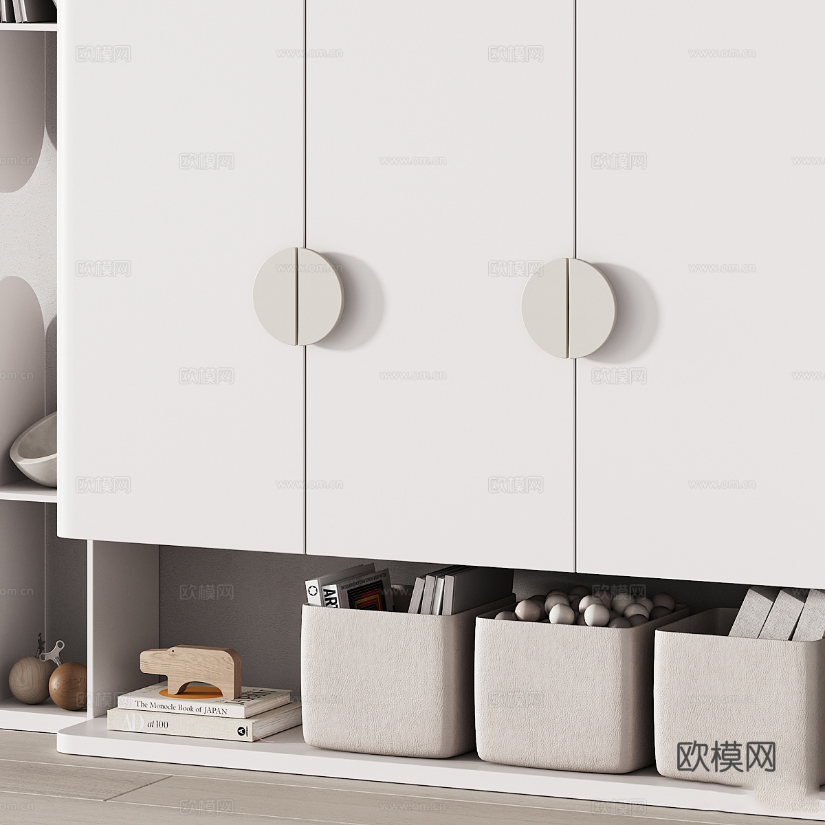 现代奶油风儿童衣柜3d模型