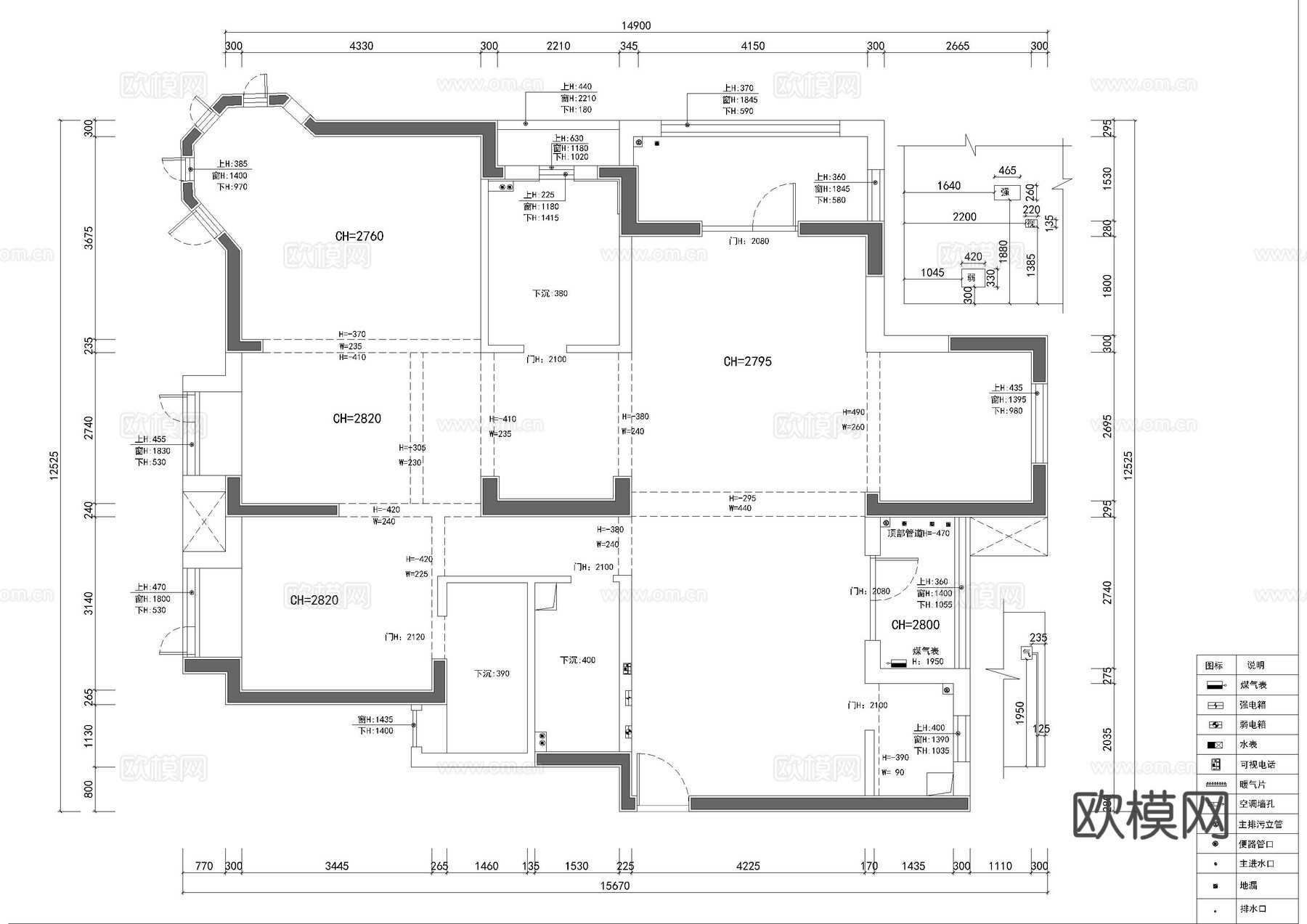 橡树湾家居施工图cad施工图