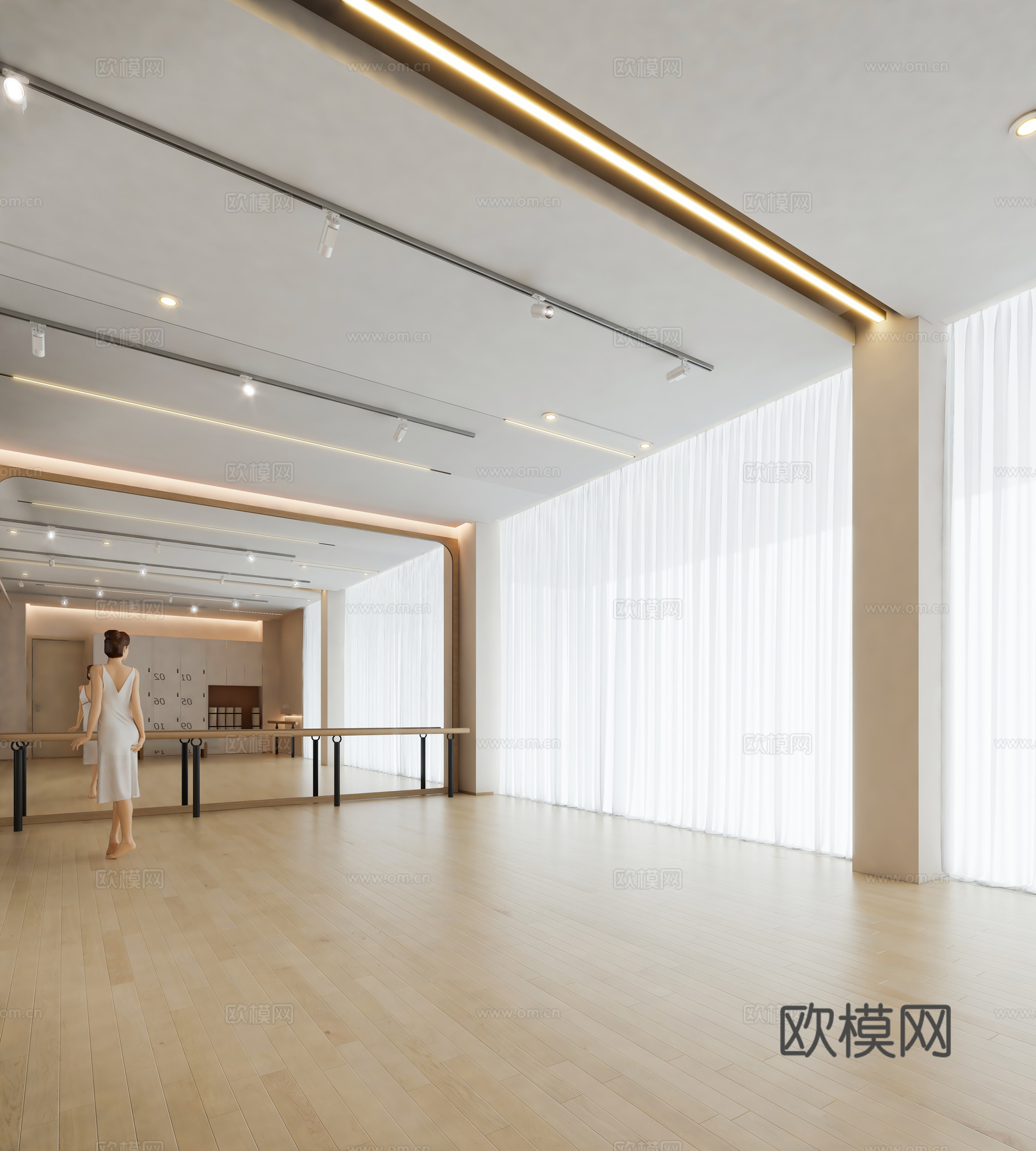 现代奶油舞蹈室 普拉提瑜伽室 多媒体教室 舞蹈排练室排练厅3d模型