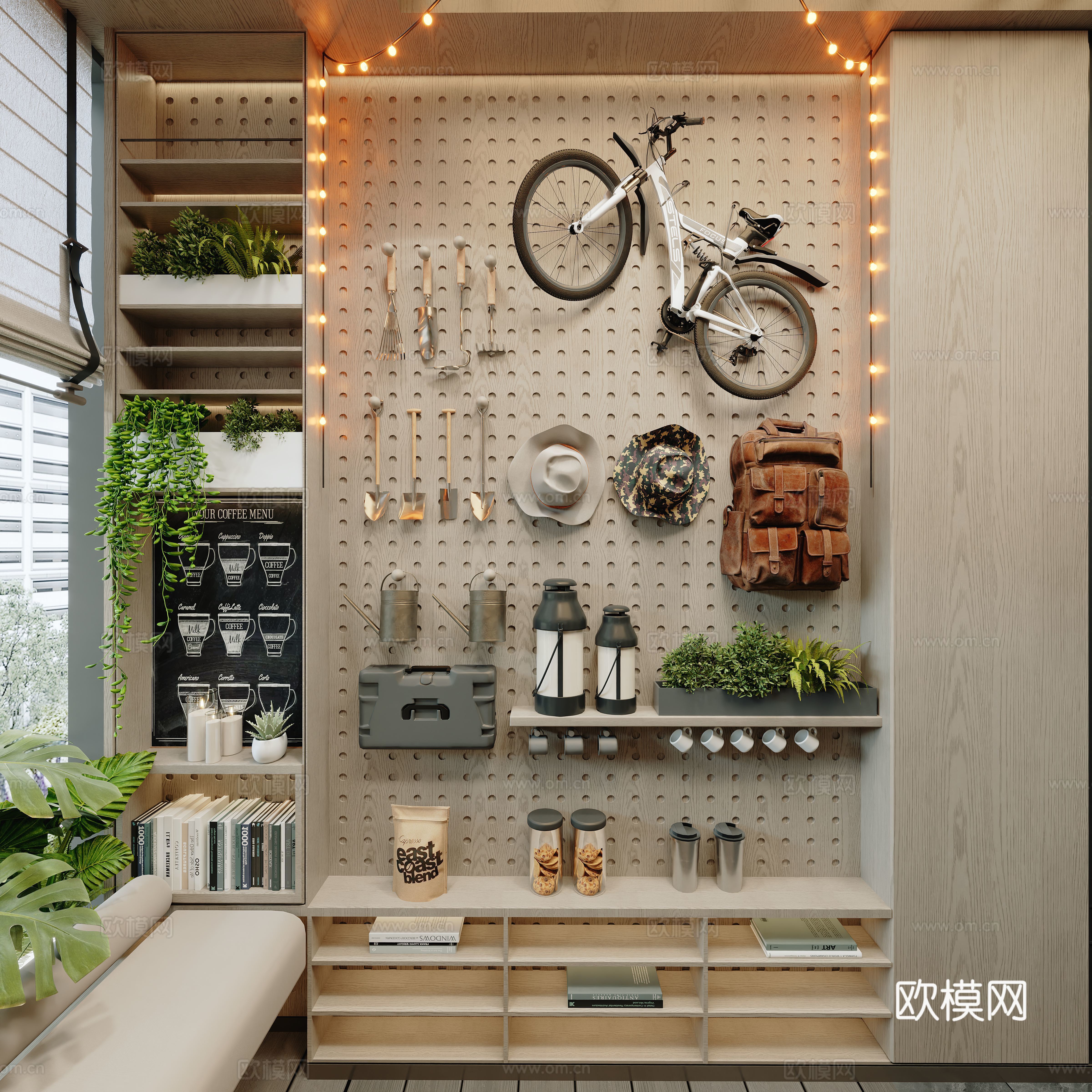 现在洞洞板装饰柜su模型