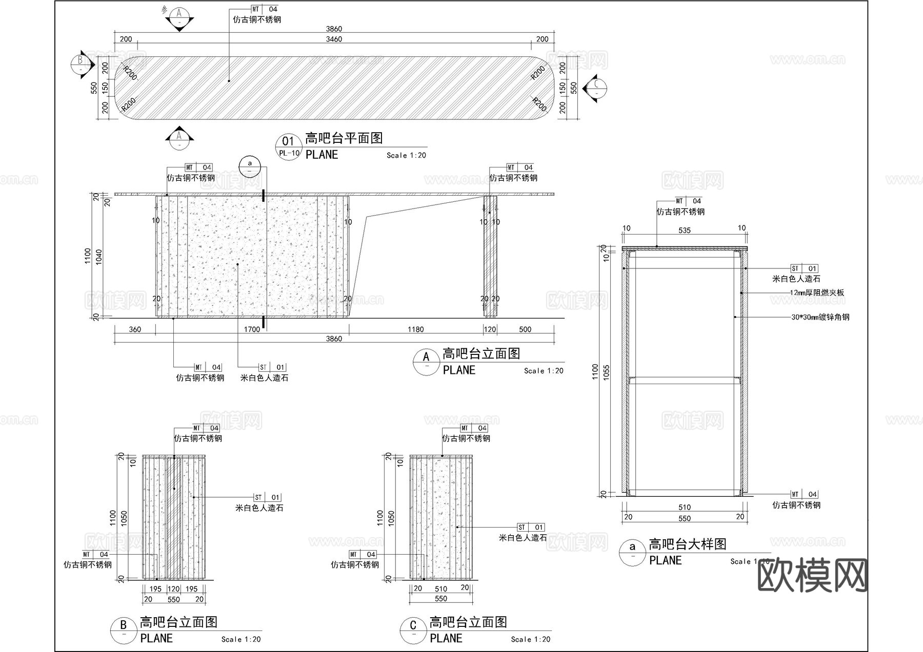 吧台柜展示柜大样图cad施工图