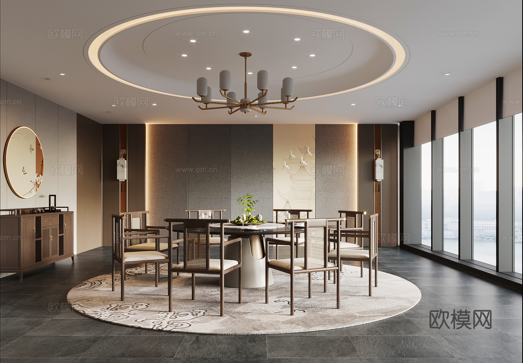 新中式包间 包厢 餐桌椅3d模型