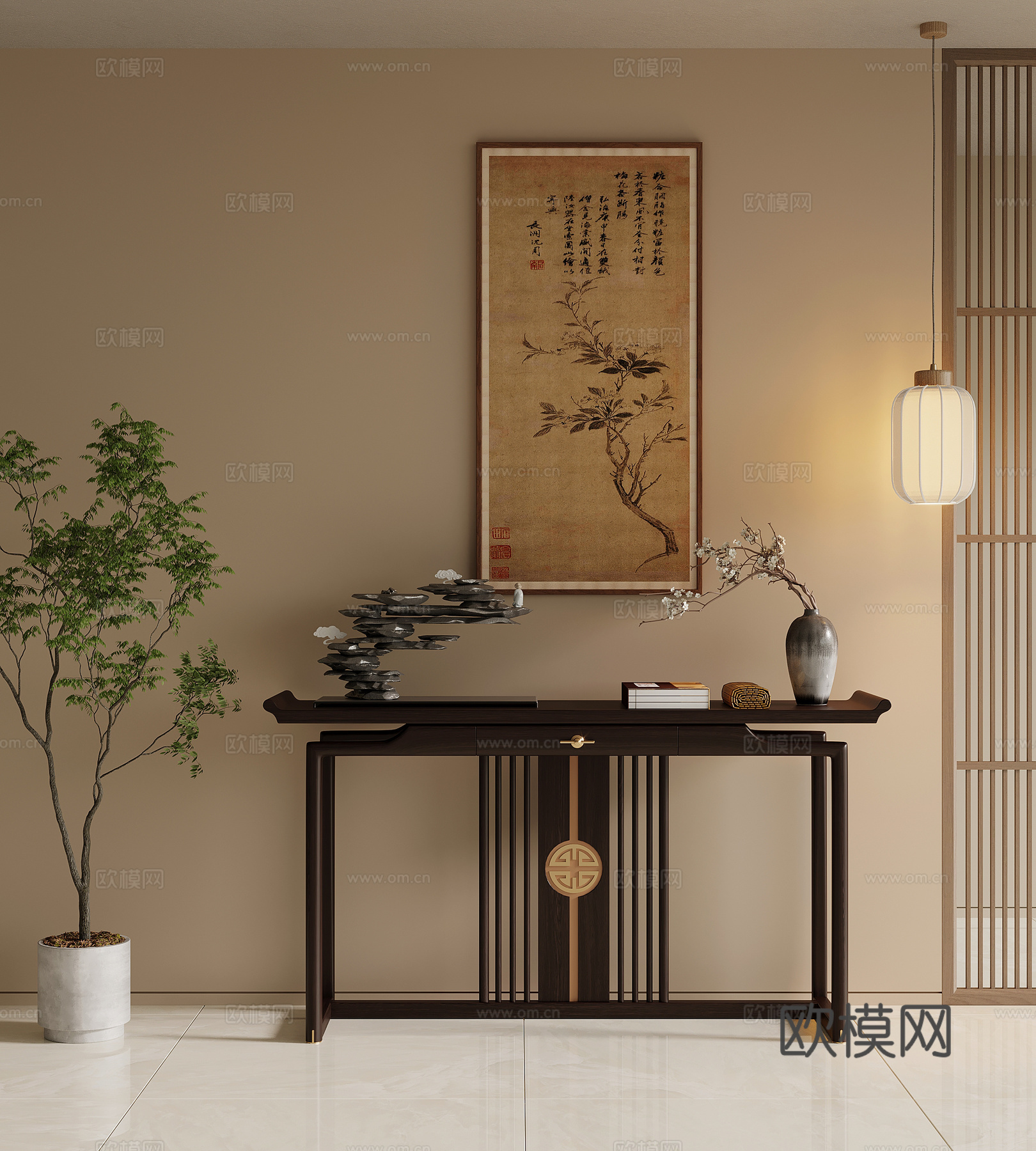 玄关 新中式玄关柜 端景柜 玄关柜3d模型