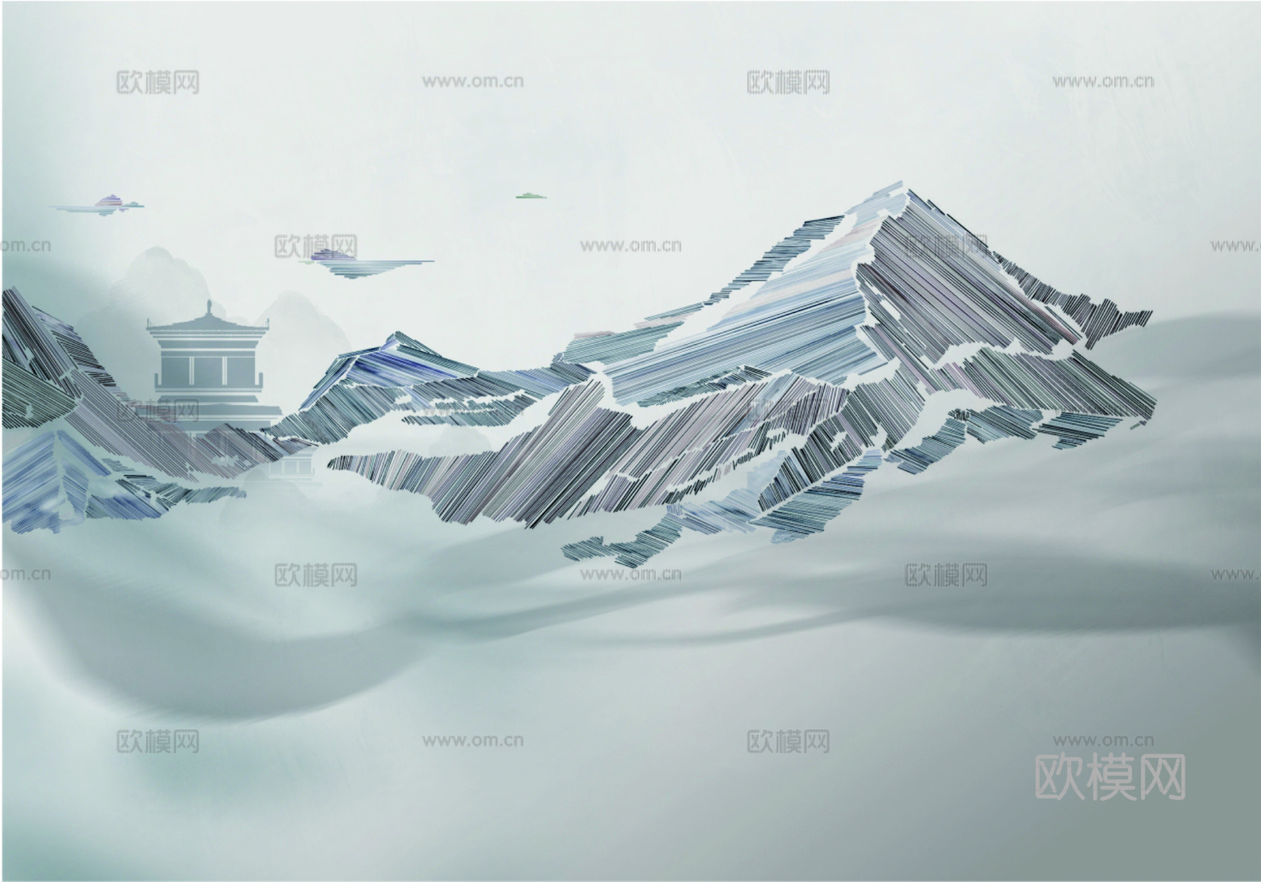 新中式山水装饰壁画壁纸贴图