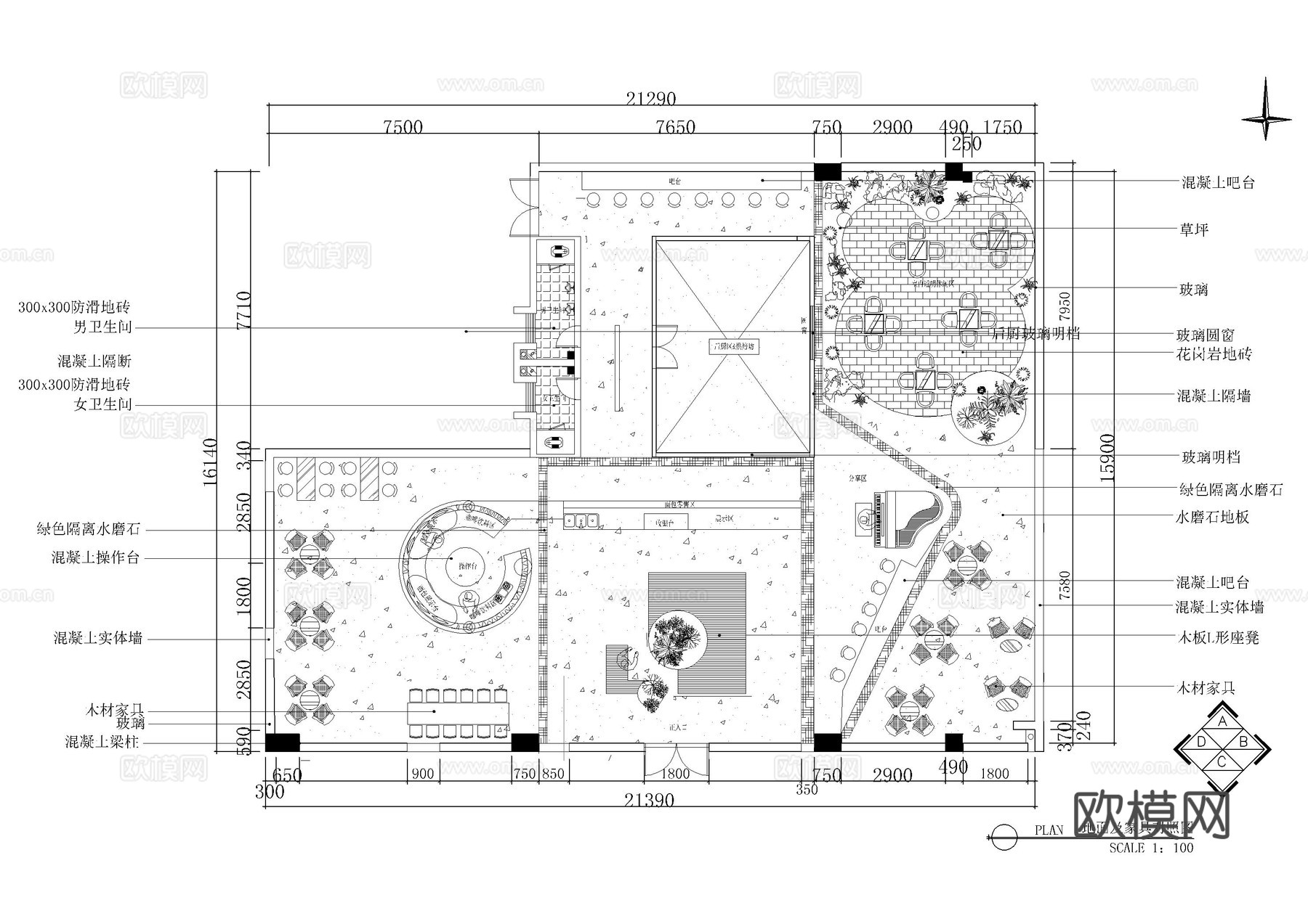 露营风咖啡馆施工图cad施工图