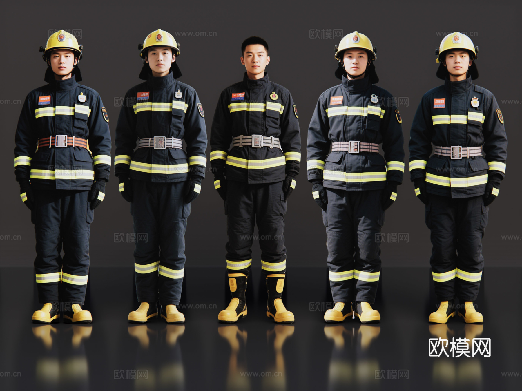 2D现代人物 消防员 消费火警 火警救援人员su模型