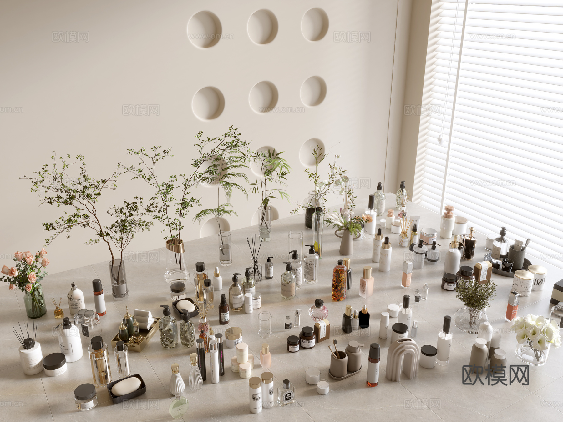 现代摆件组合 浴室摆件 卫生间摆件组合 花瓶 植物 书本3d模型