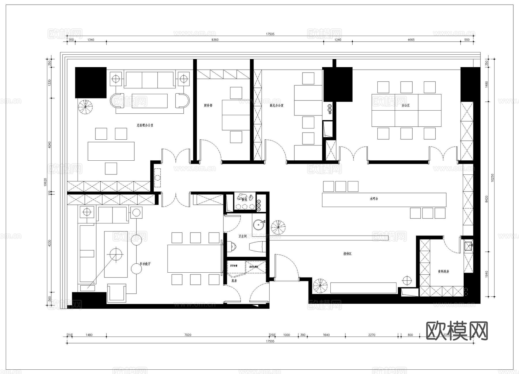 小型办公室平面布置图cad施工图