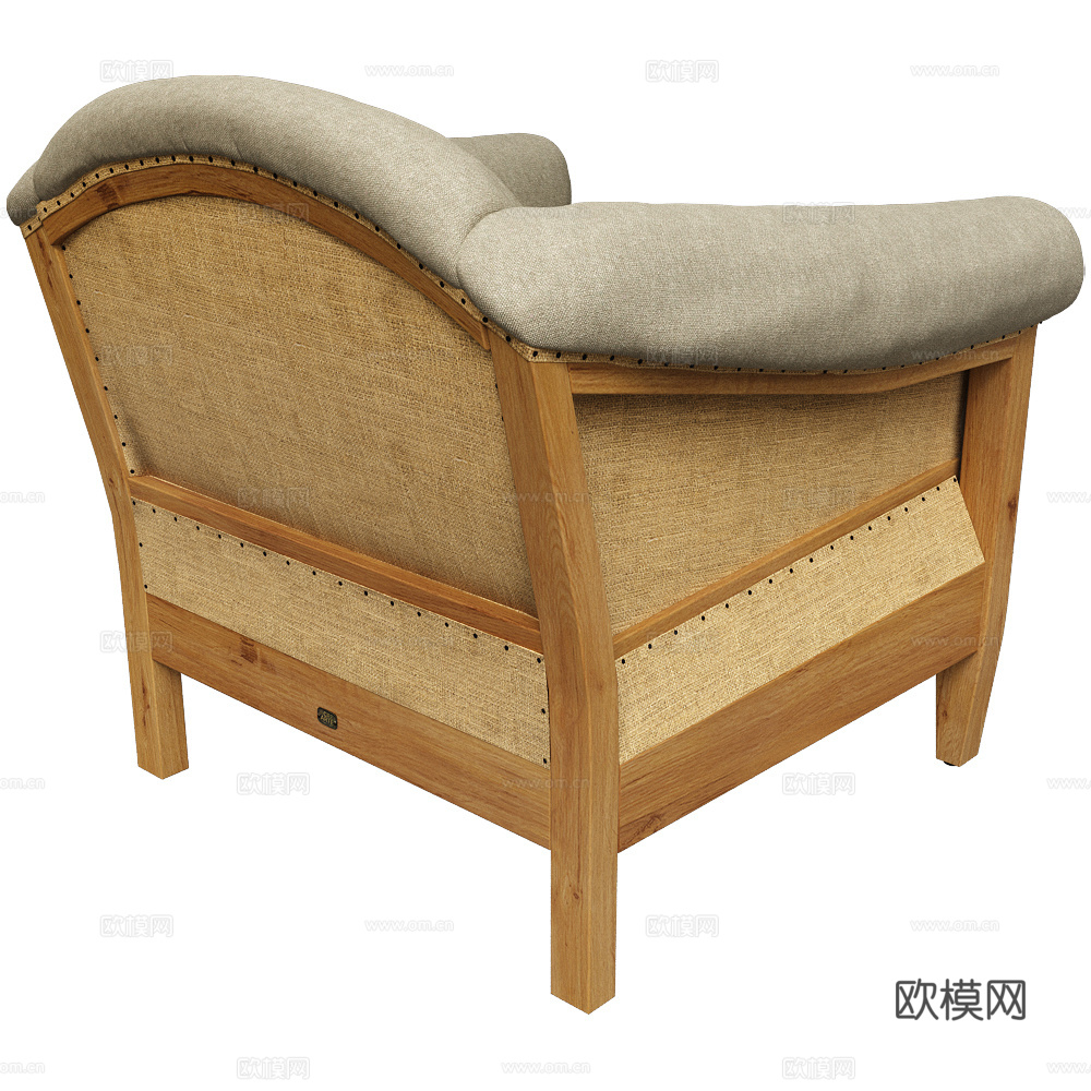 美式简约单人布艺休闲沙发3d模型
