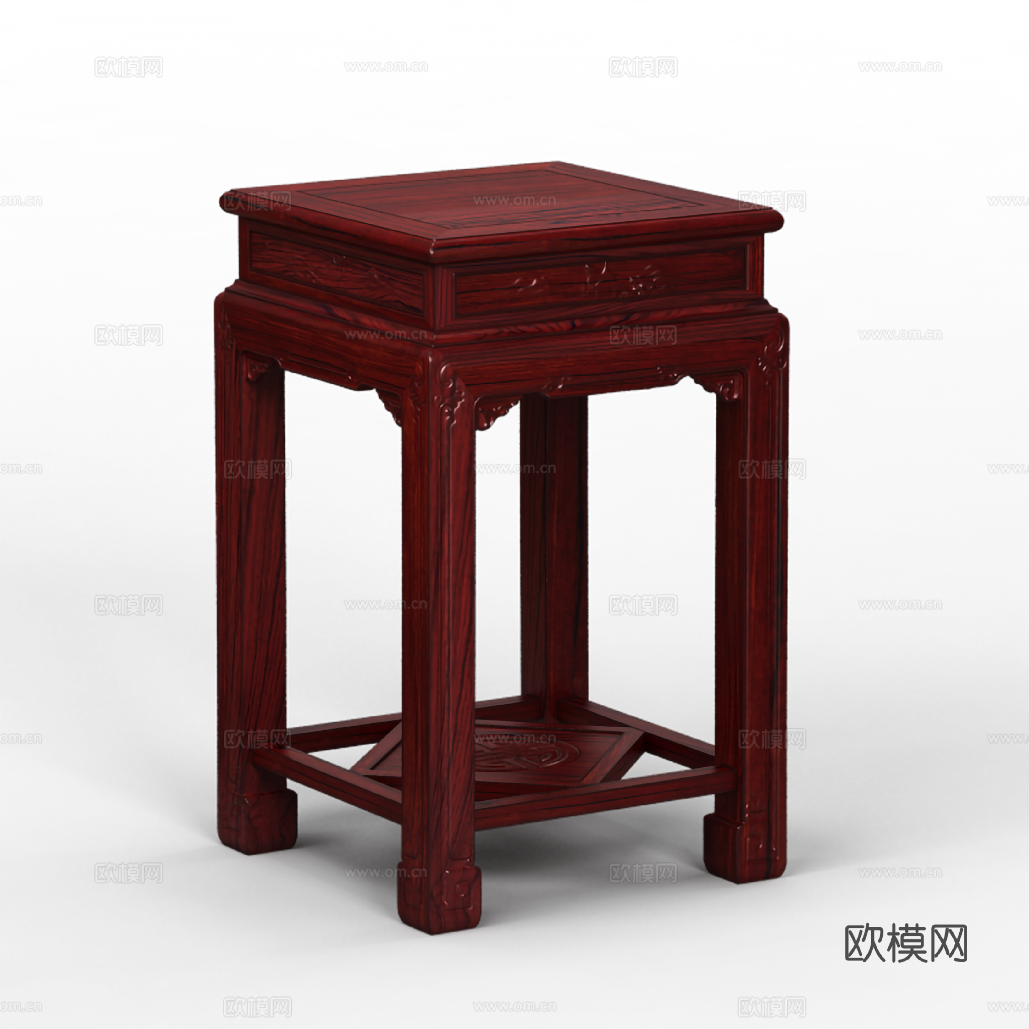 中式直腿花架 雕花 实木红木3d模型