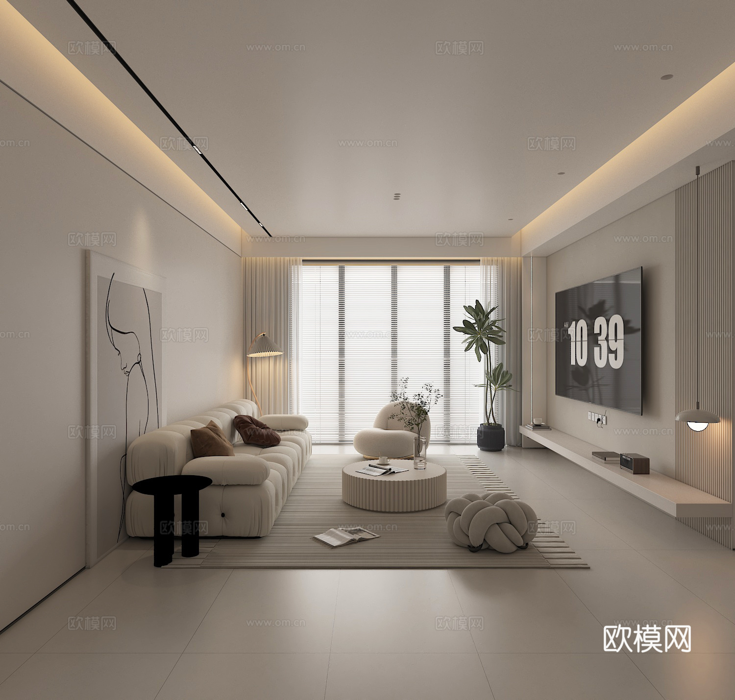 奶油风客厅3d模型