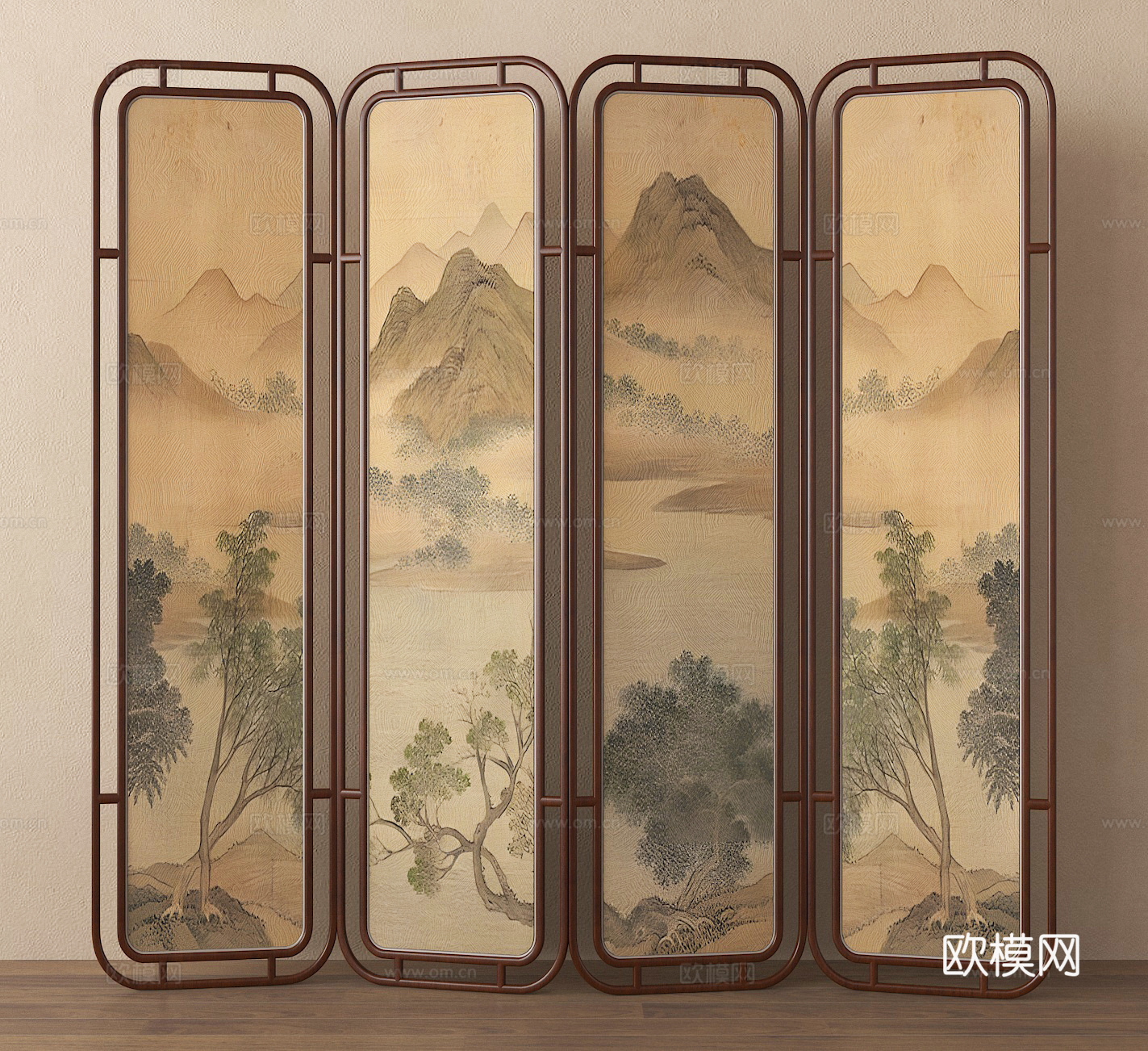 山水画屏风 折叠屏风 隔断3d模型