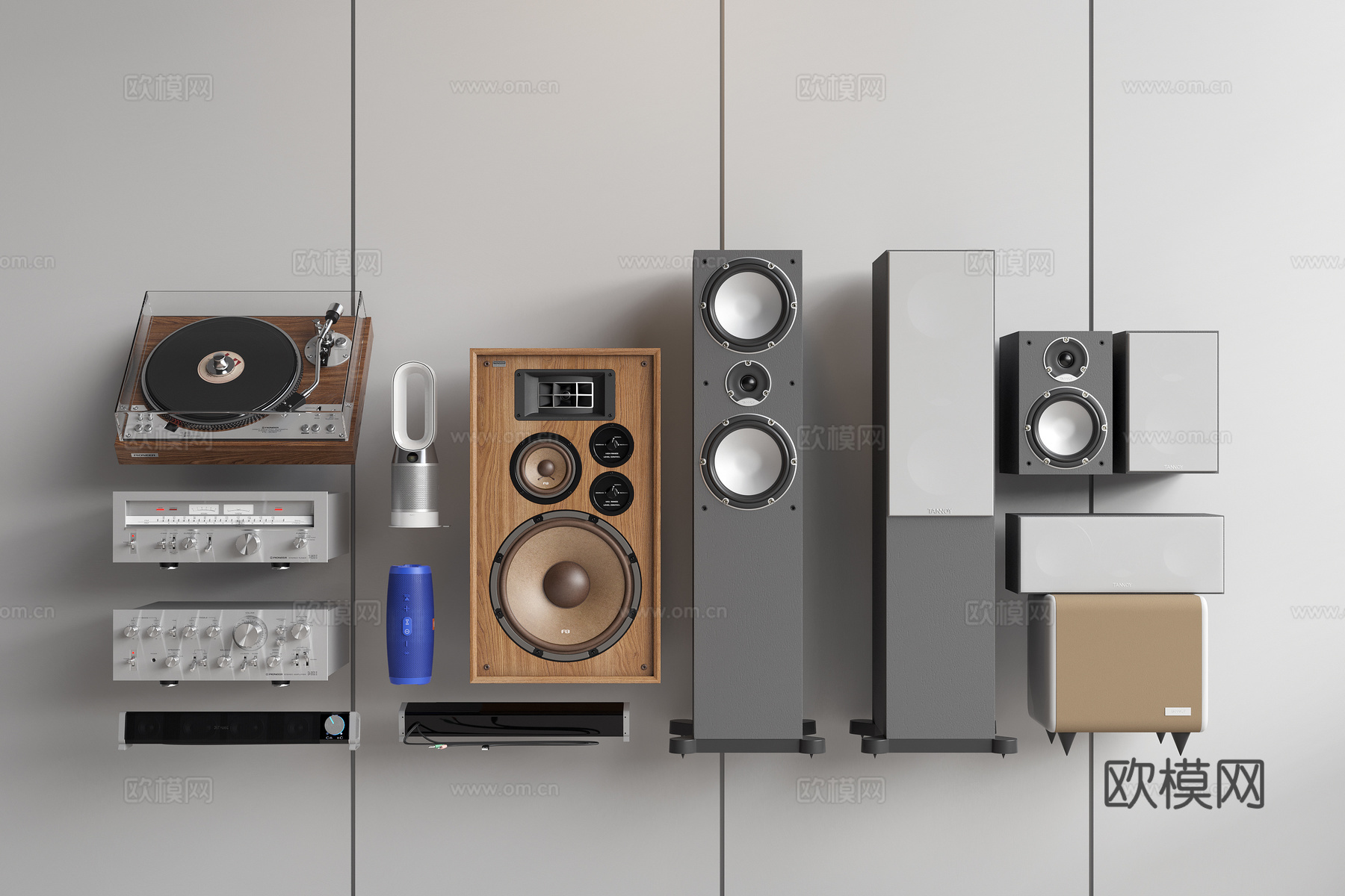 音响组合 音箱组合 低音炮 扬声器 唱片机 影音设备3d模型
