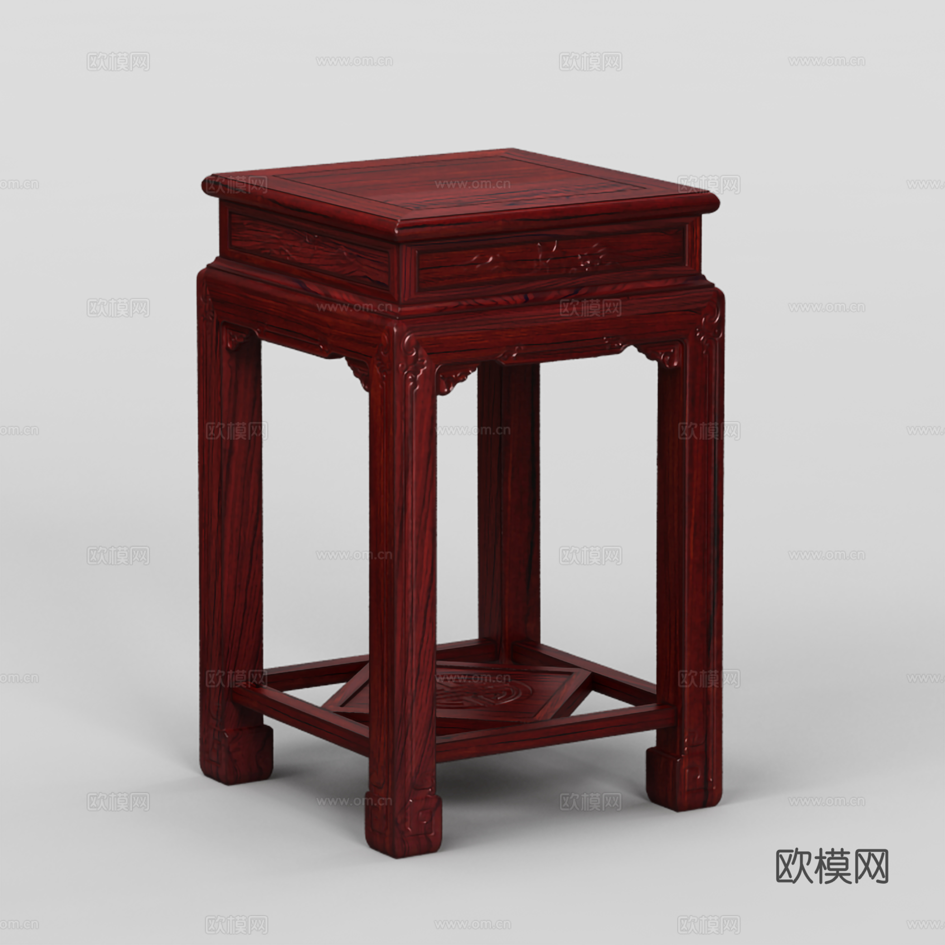 中式直腿花架 雕花 实木红木3d模型