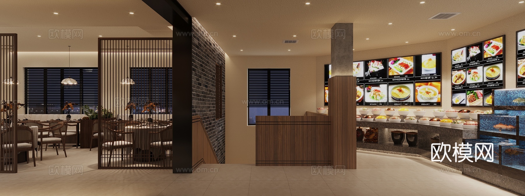 中式土菜馆 前台  楼梯端景 收银台3d模型