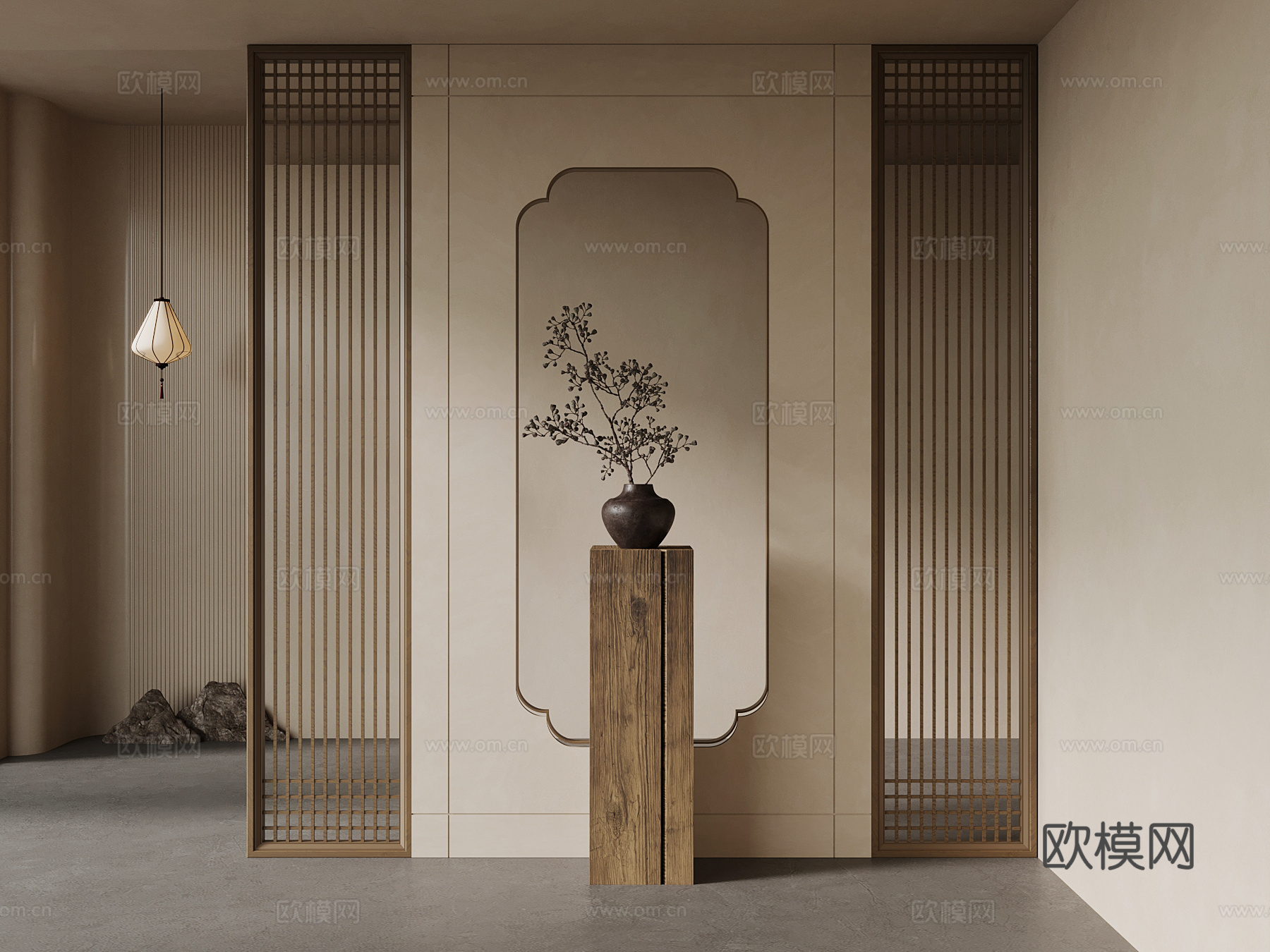 新中式玄关隔断 条案 端景柜 饰品摆件su模型
