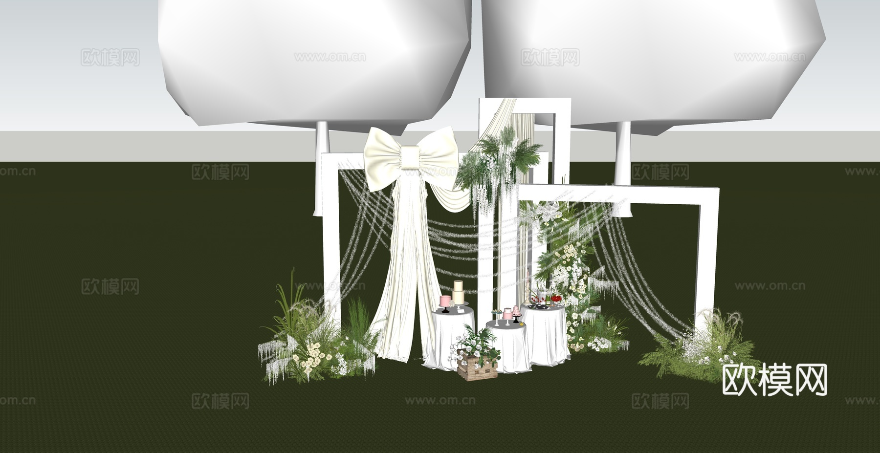 户外蝴蝶结布幔造型婚礼美陈su模型