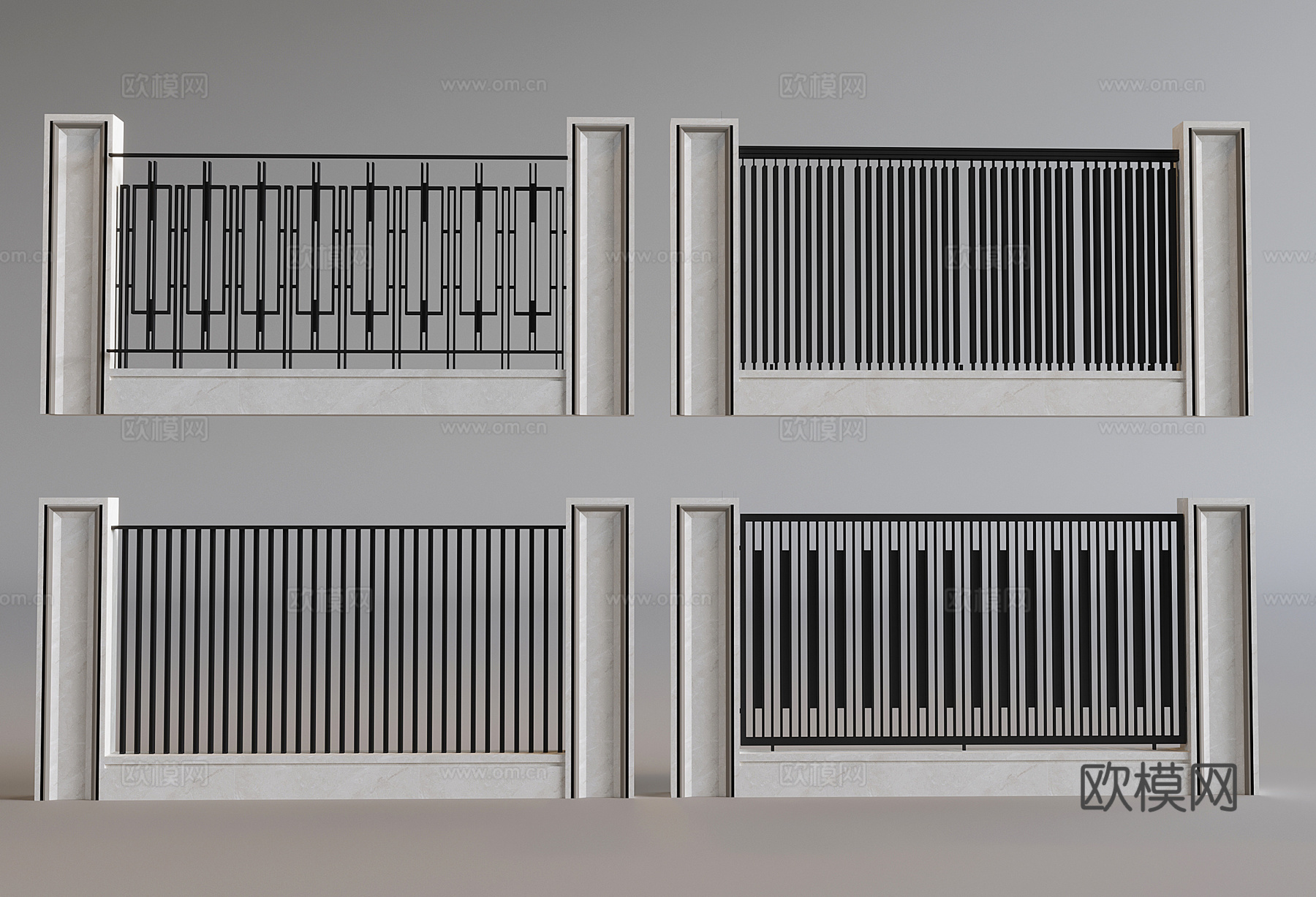 庭院围墙铁艺护栏 栏杆防护栏隔离栏 别墅小区围栏3d模型