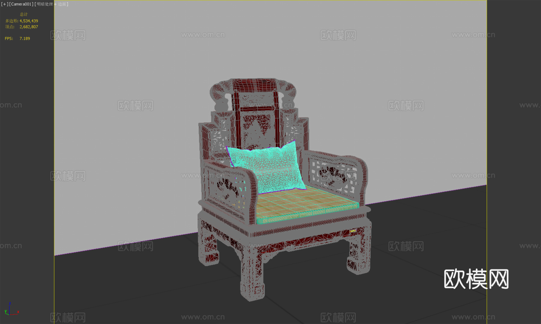 中式直腿沙发 雕花 红木实木3d模型