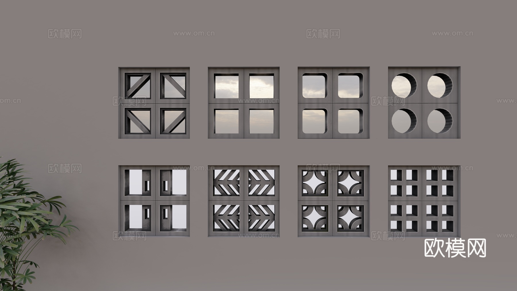 现代建筑材料 水泥砖隔断墙 水泥空心砖 水泥镂空隔断砖 窗花3d模型