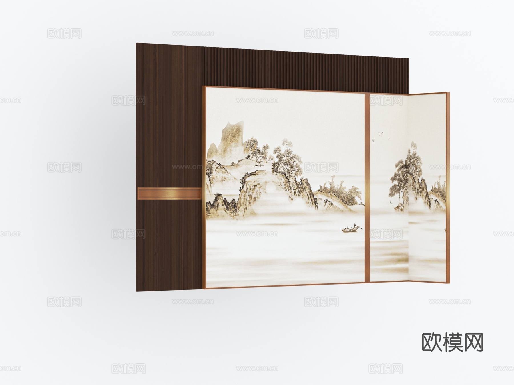 现代 新中式 客餐厅 沙发背景墙3d模型