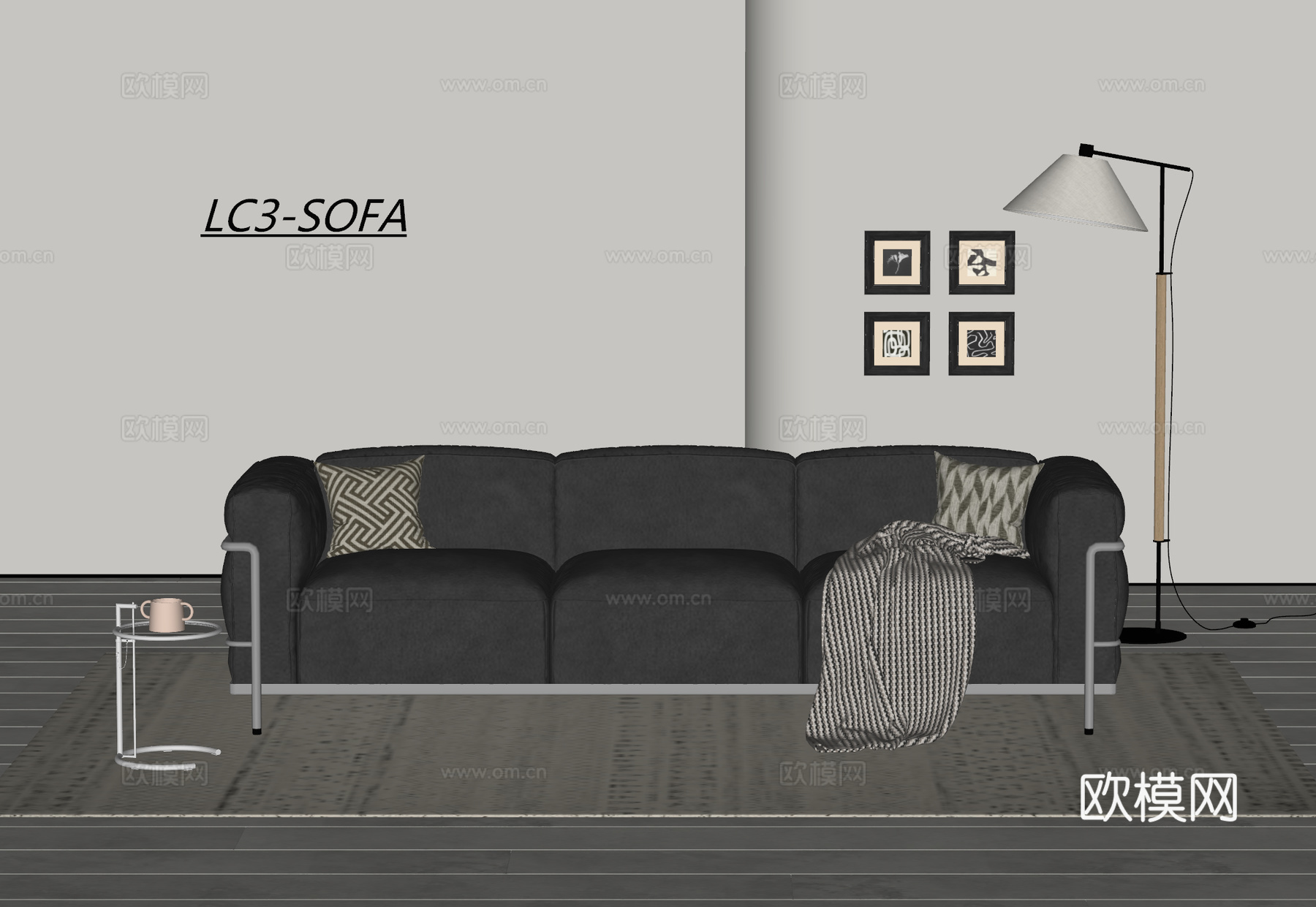 CASSINA 现代三人沙发 中古风多人沙发 皮沙发 LC3su模型